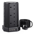 Jolof Store 12 Way Tower Extension Lead | 5M Surge Protector with 4 USB