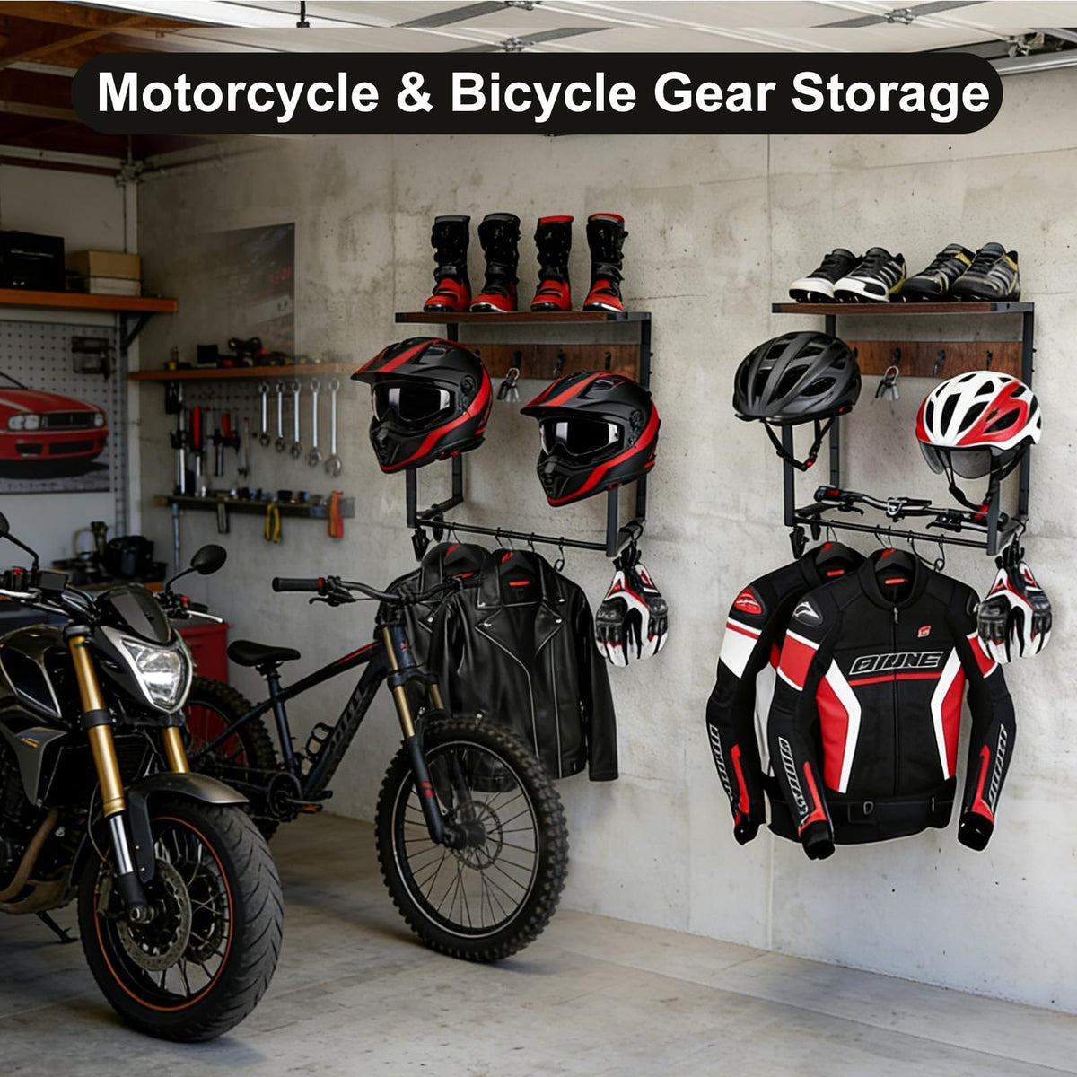 GHWMYD Motorcycle Helmet Holder Wall Mount for Moto Gear Storage Display - image 5