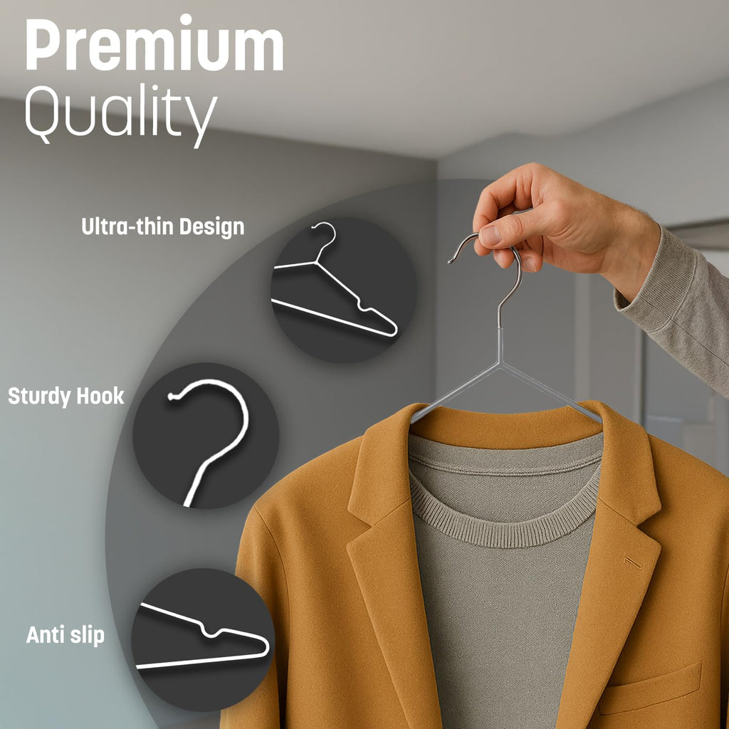 KEPLIN 20x Premium Rubber Coated Metal Hangers - Heavy Duty - Space Saving Organiser Clothes Hangers For Wardrobes Coat Rack Rails Grey - image 4