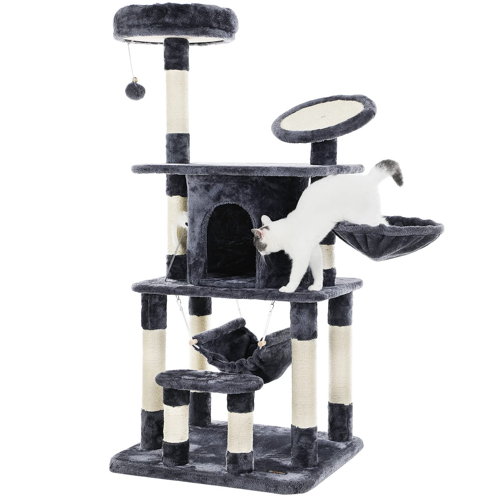 FEANDREA Multi-Level Cat Tree | 145cm Cat Tower with Sisal Scratching Pad