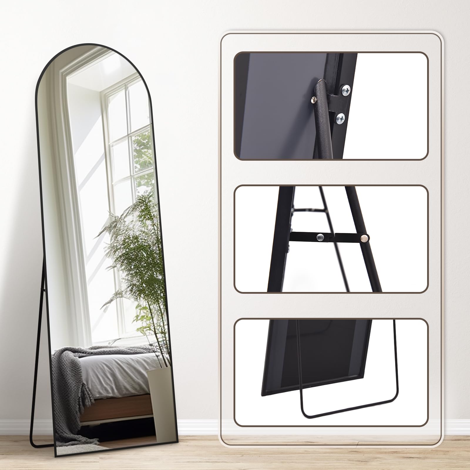 Melodieux Arch Full Length Mirror | 147x44cm Black Aluminium Frame