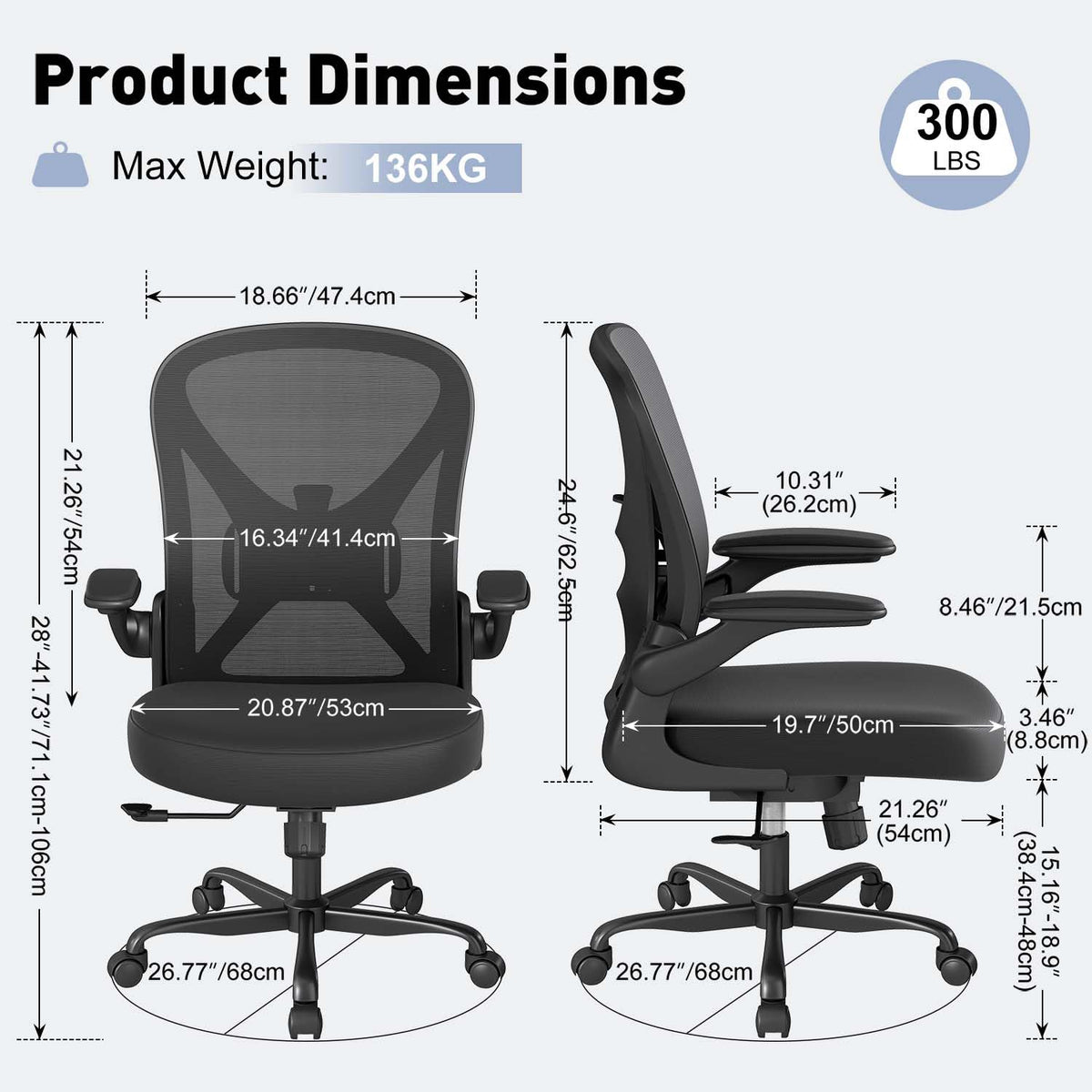 Keratee Ergonomic Mesh Office Chair with Adjustable Lumbar Support ＆ Flip-up Arms, Breathable Computer Home Desk Chair with 360 & Height Adjustment