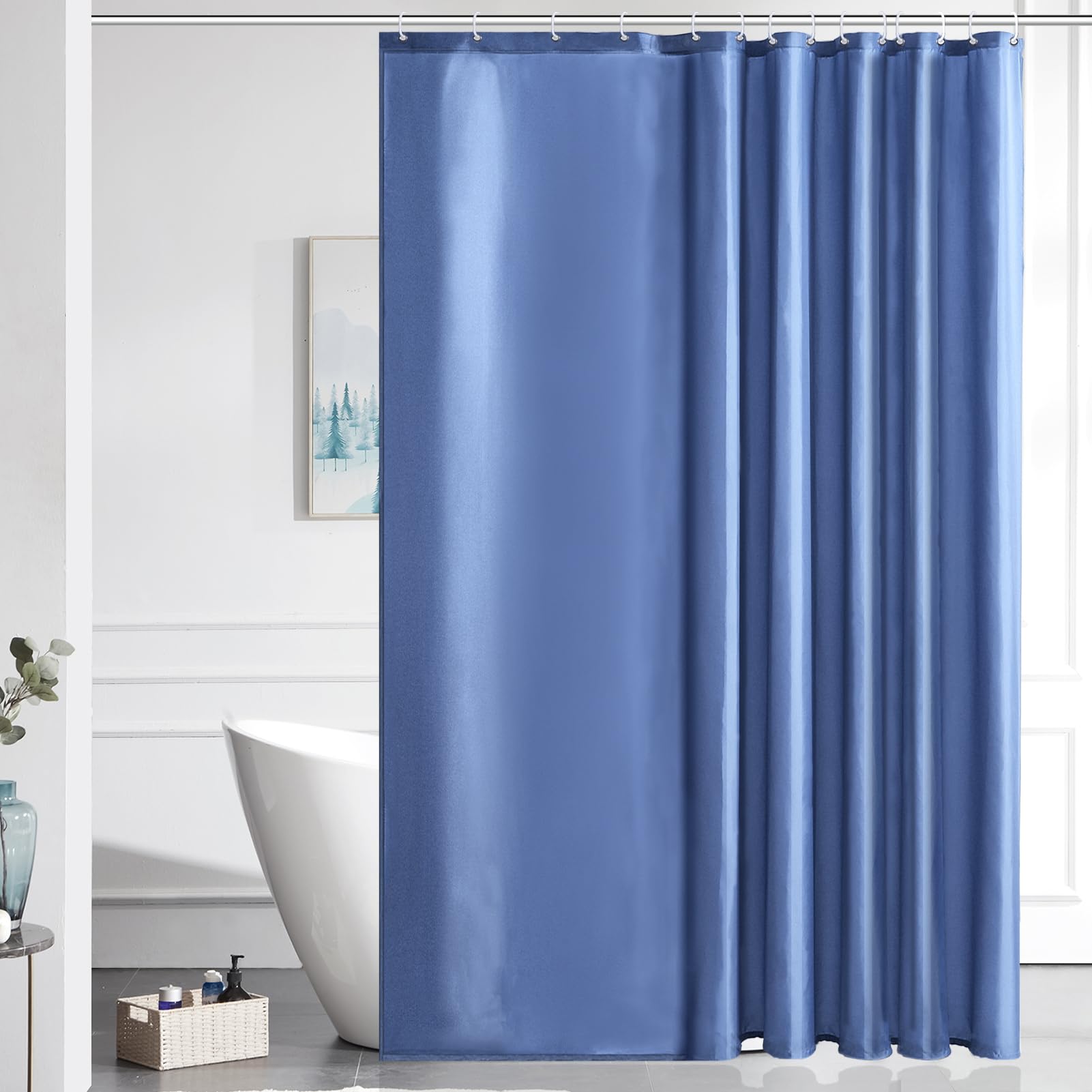 Furlinic Shower Curtain | Misty Blue Mould Proof Polyester, 200x200cm