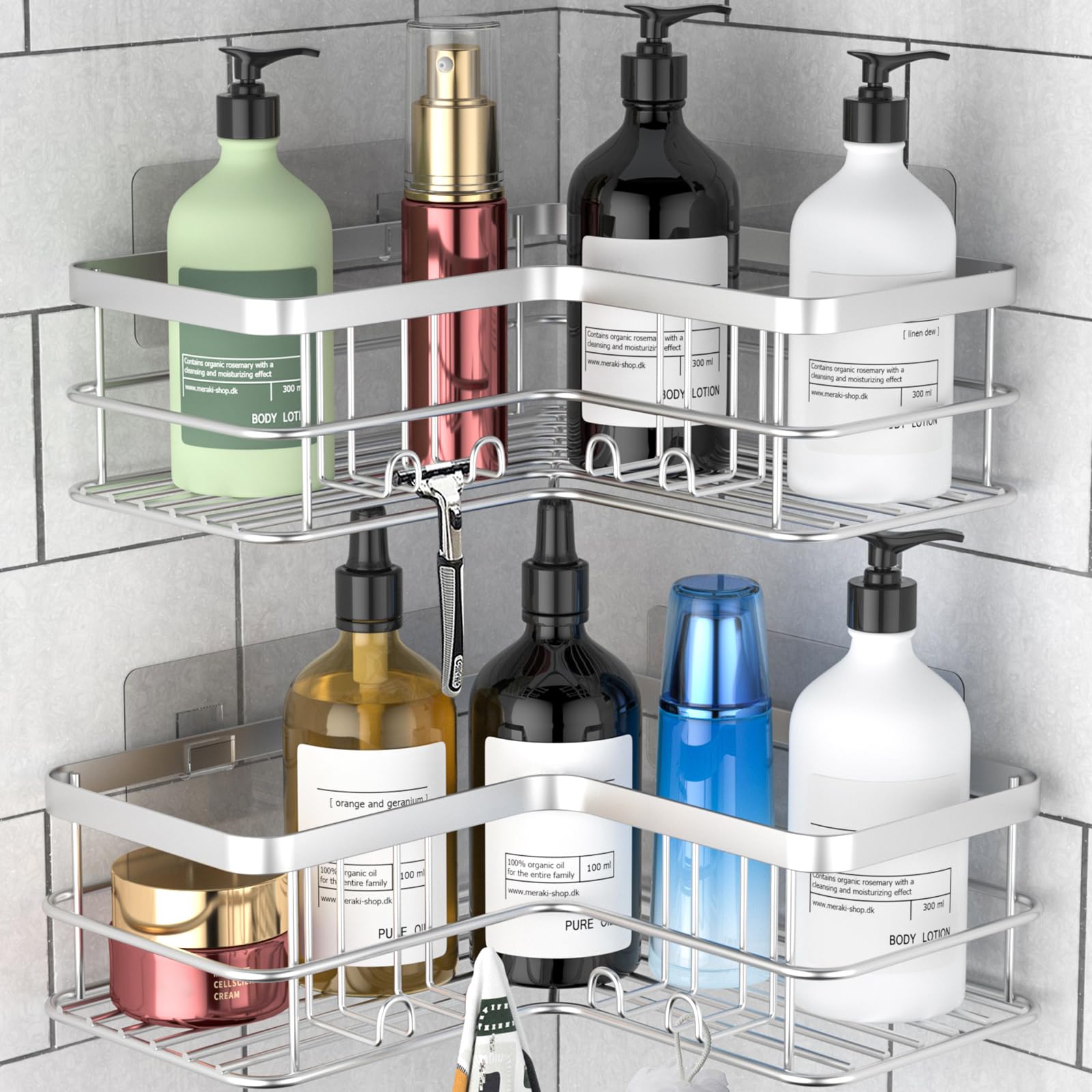 Yazoni Corner Shower Caddy - 2-Pack Stainless Steel Adhesive Organizer