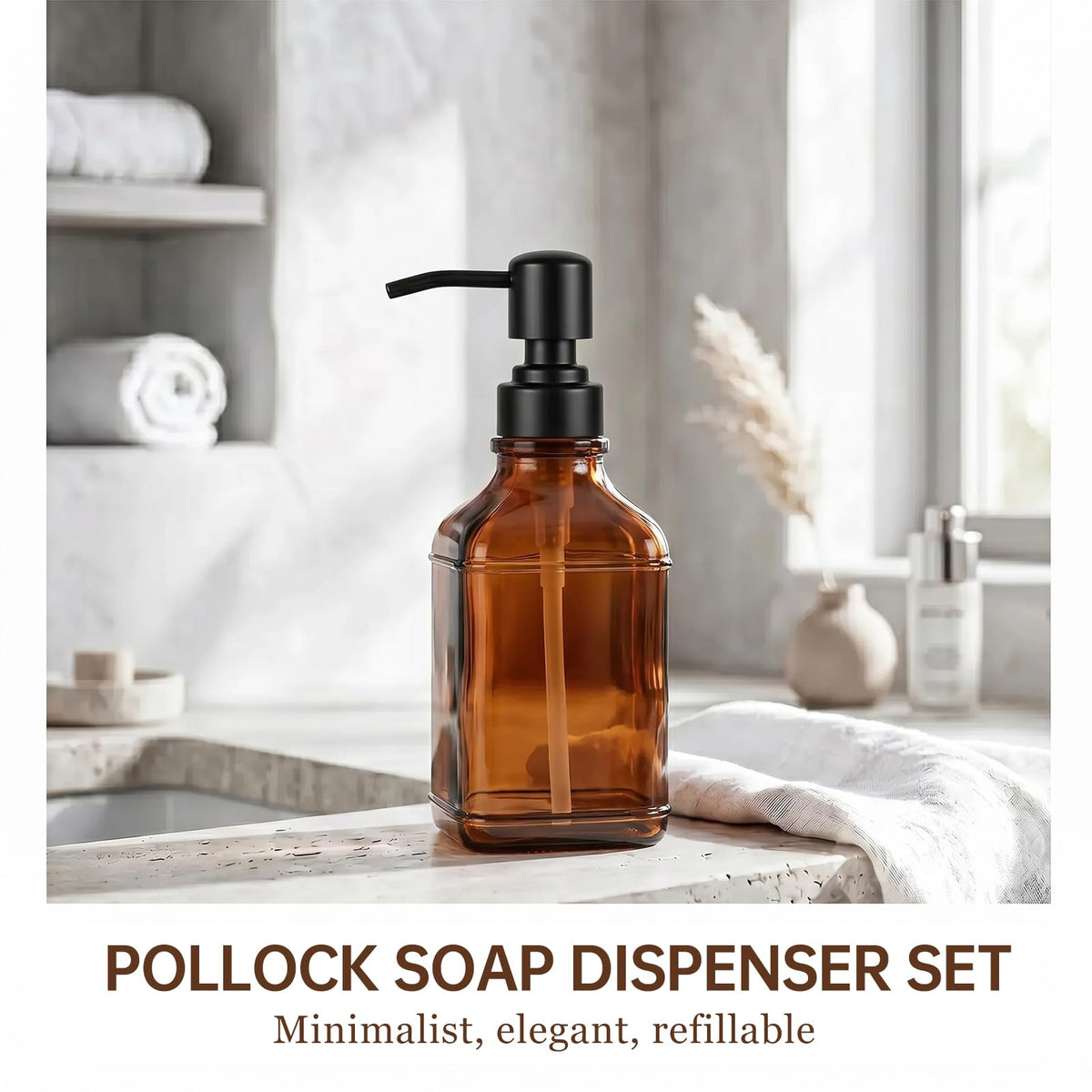 Pollock Pump Dispenser Stainless Steel, Replacement for Standard Neck Size - 26-28 mm Thread Fits Most Hand Soap Dispenser Black