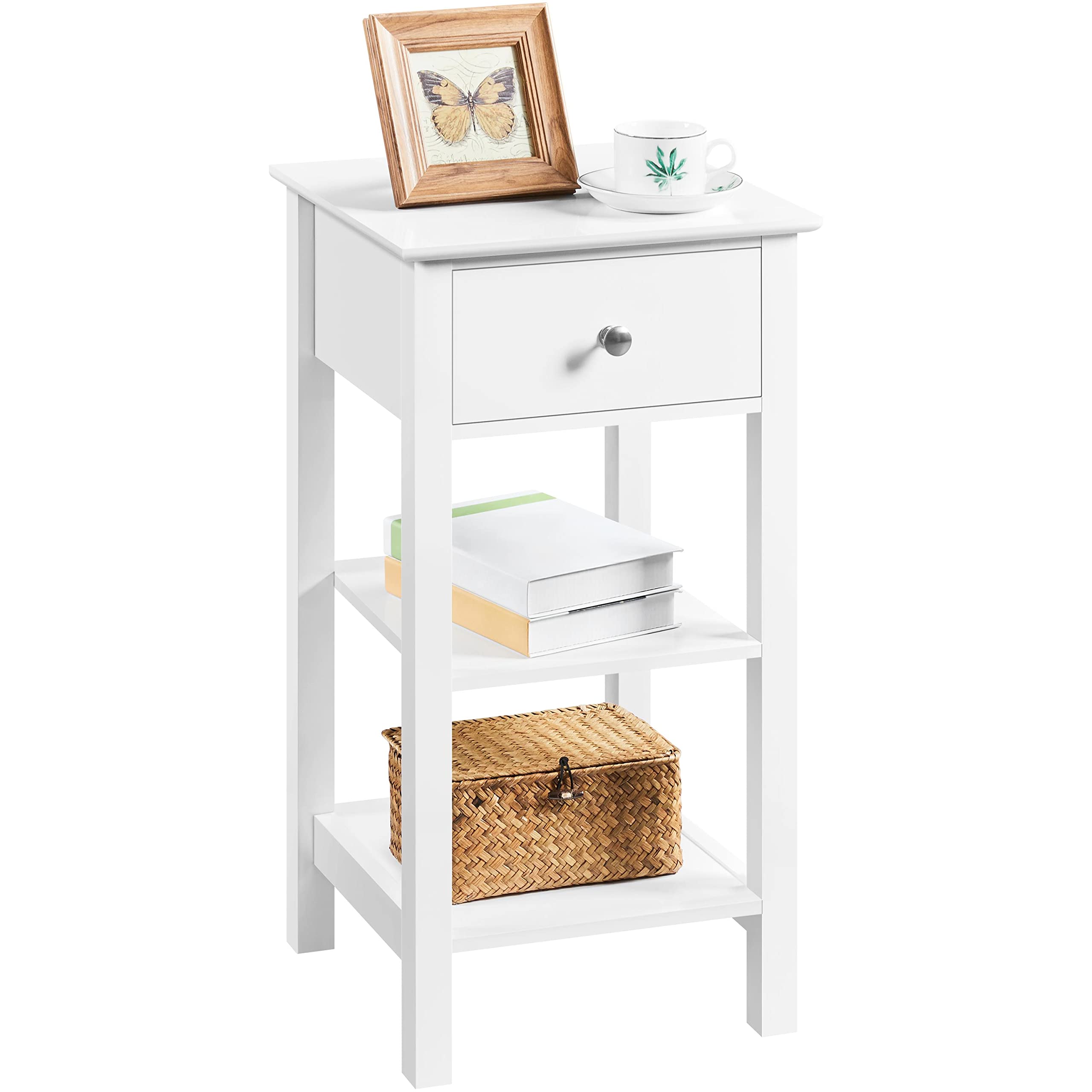 Yaheetech White Wooden Nightstand – Narrow Bedside Table with Drawer