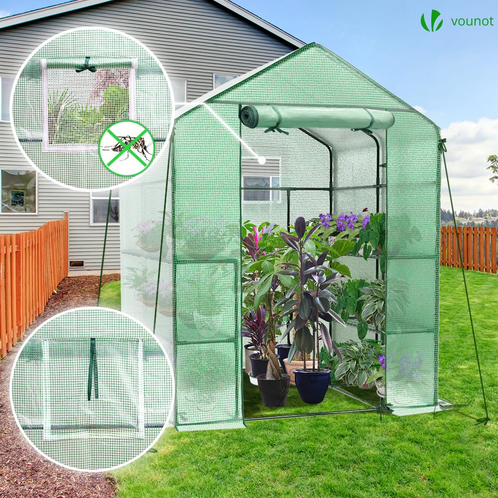 VOUNOT Walk-In Greenhouse with Shelves - Portable Garden Growhouse
