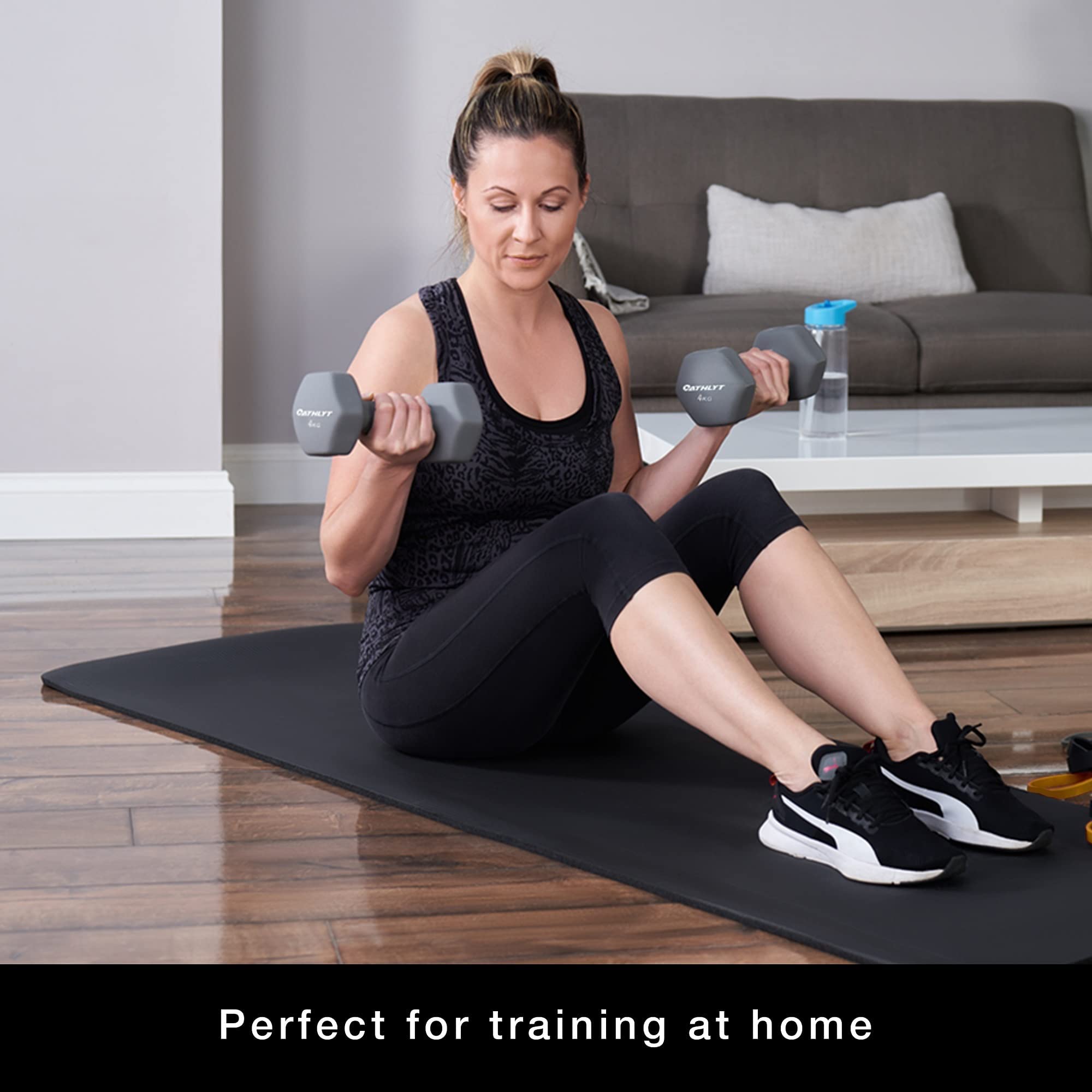 Athlyt Neoprene Dumbbell Weights – 2 x 6kg Hexagonal Black Hand Weights
