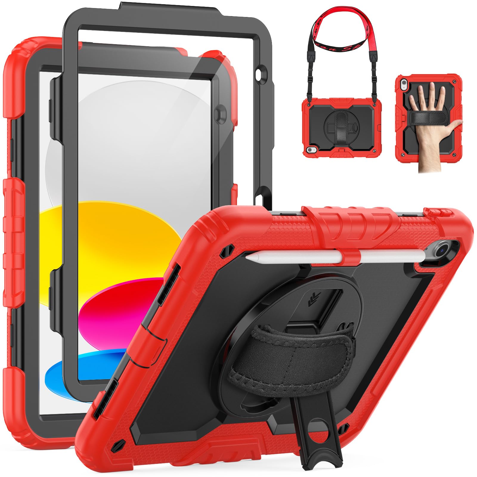 SEYMAC iPad 11th/10th Gen Case | Heavy Duty Shockproof Cover - Red