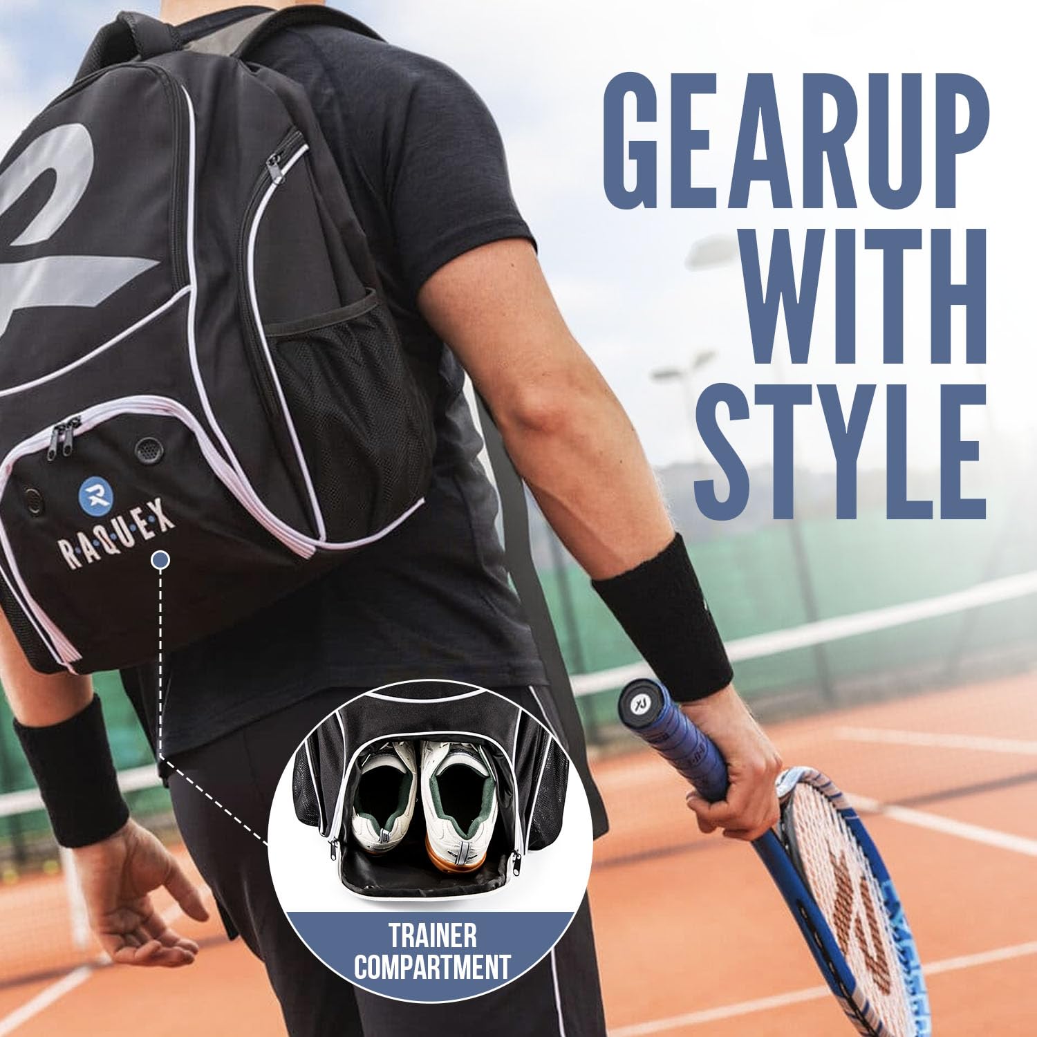 Raquex Racket Sports Backpack – Tennis & Squash Bag with Shoe Compartment