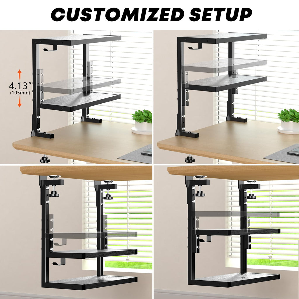 PUTORSEN 2-Tier Clamp-On Desk Shelf | Adjustable Height Organizer, Black