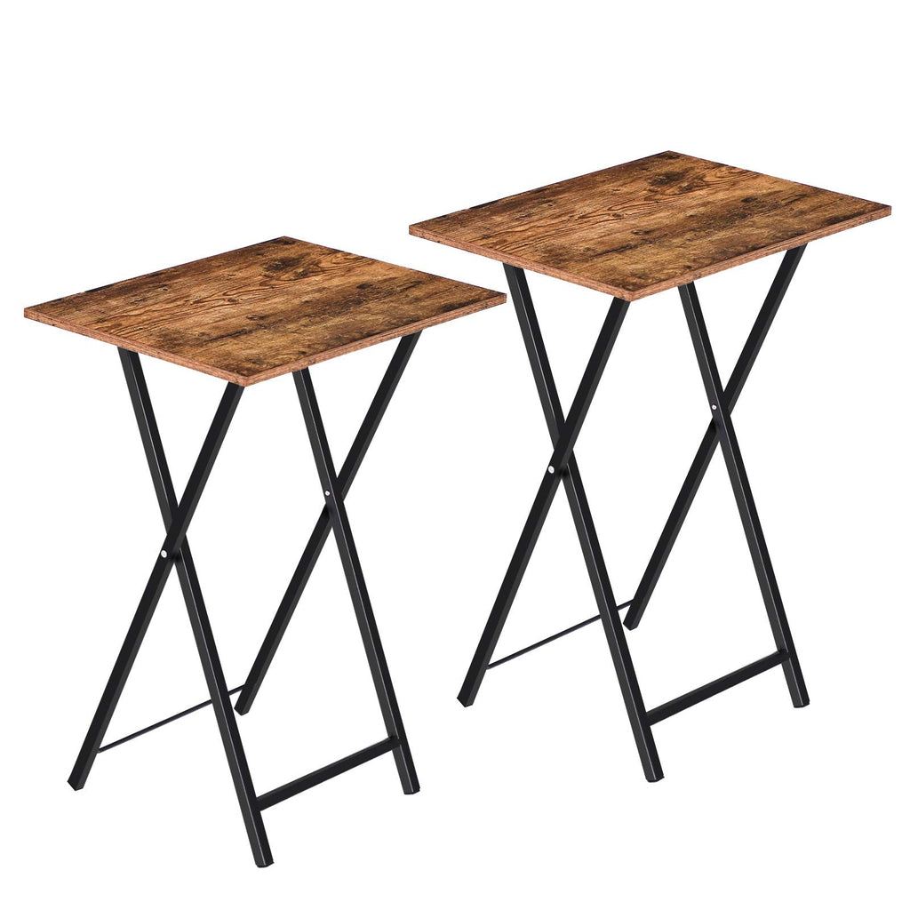 HOOBRO Folding Side Table Set of 2 – Industrial Metal TV Tray Tables