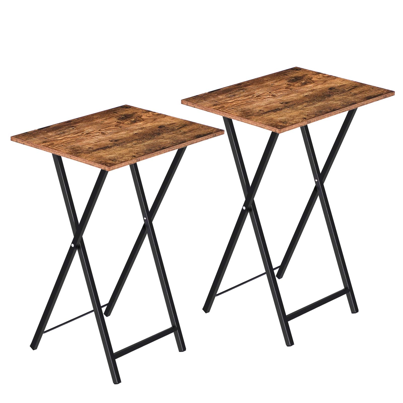 HOOBRO Folding Side Table Set of 2 – Industrial Metal TV Tray Tables