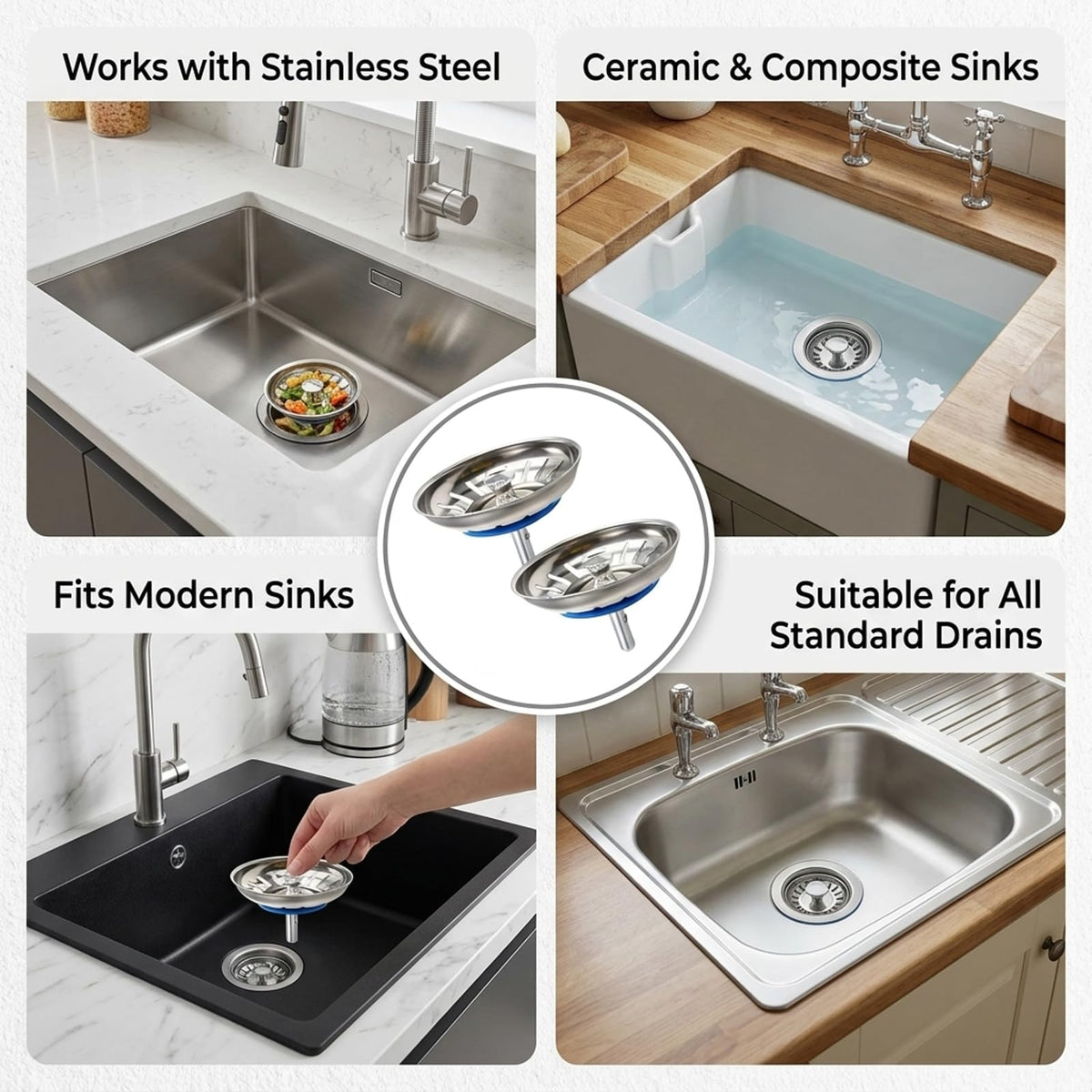Alrens 78mm Sink Strainer Plug, 304 Stainless Steel Kitchen Sink Drain - image 5