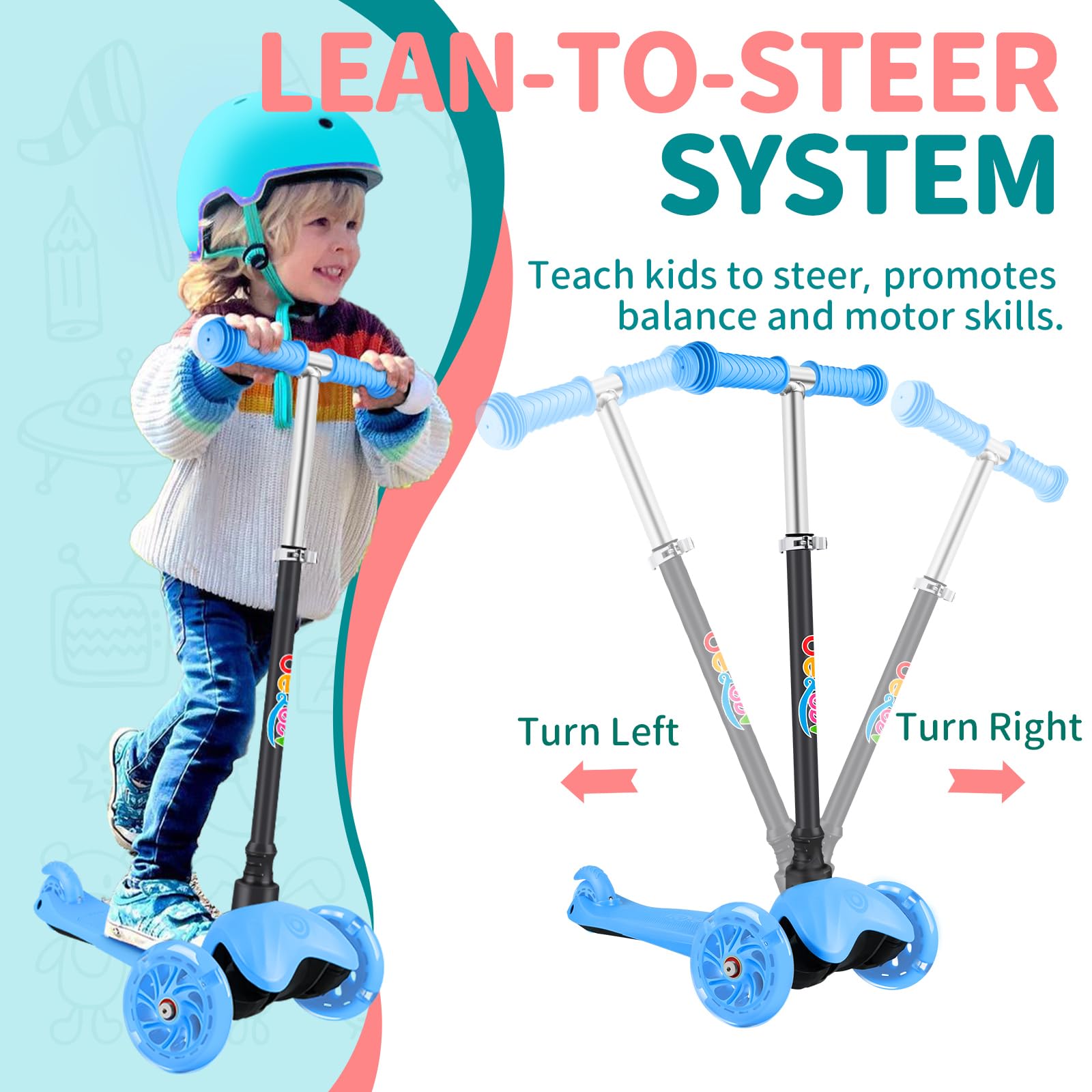 BELEEV 3 Wheel Scooter for Kids Ages 2-6 | Light-Up Wheels & Adjustable Height