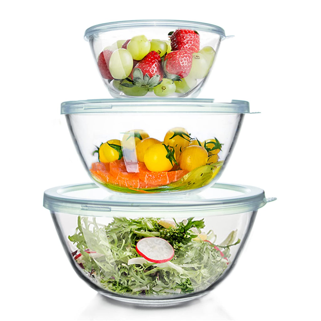 WhiteRhino Glass Mixing Bowls with Lids - 3pc Borosilicate Nesting Set