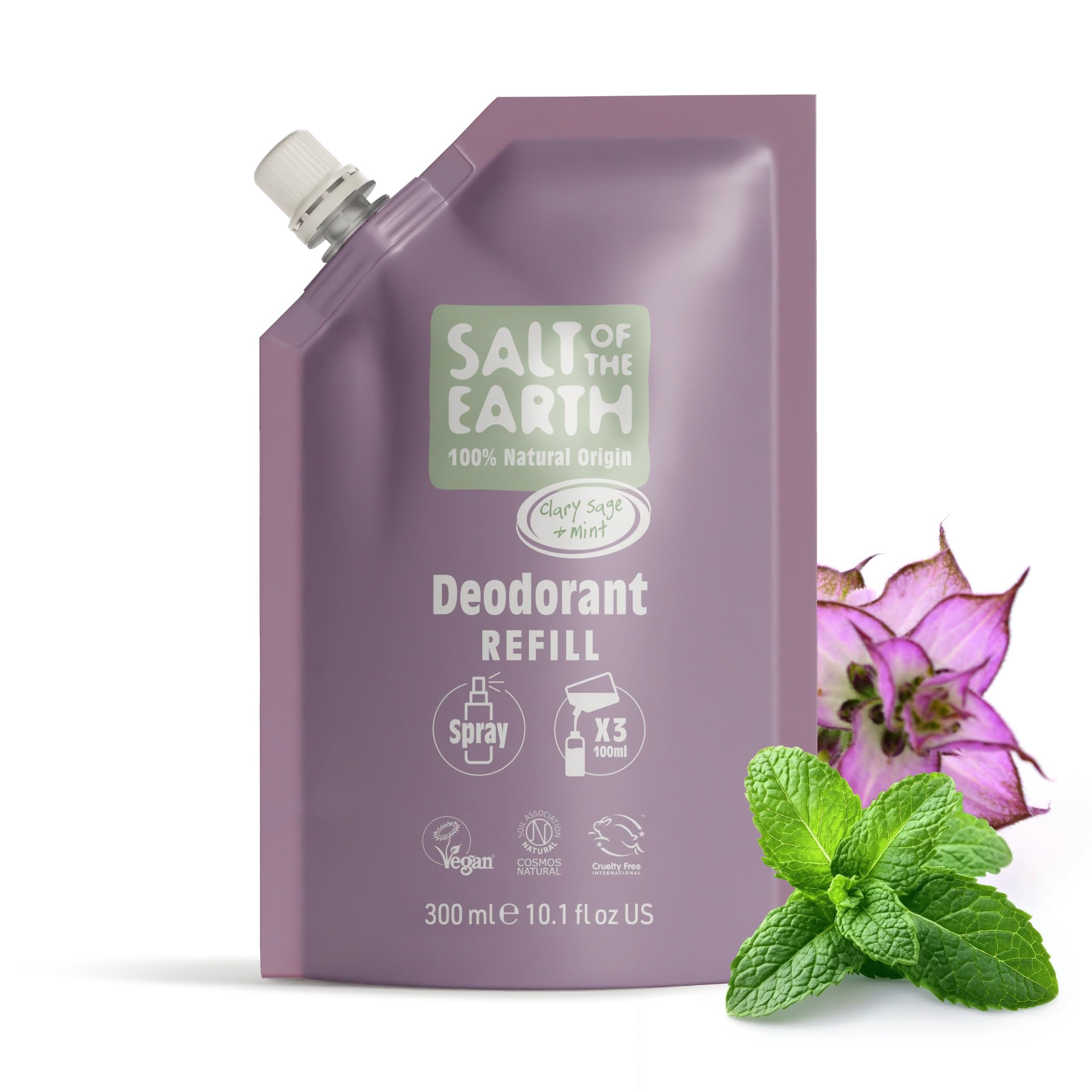 Salt of the Earth Natural Deodorant Spray Refill | Clary Sage & Mint 300ml