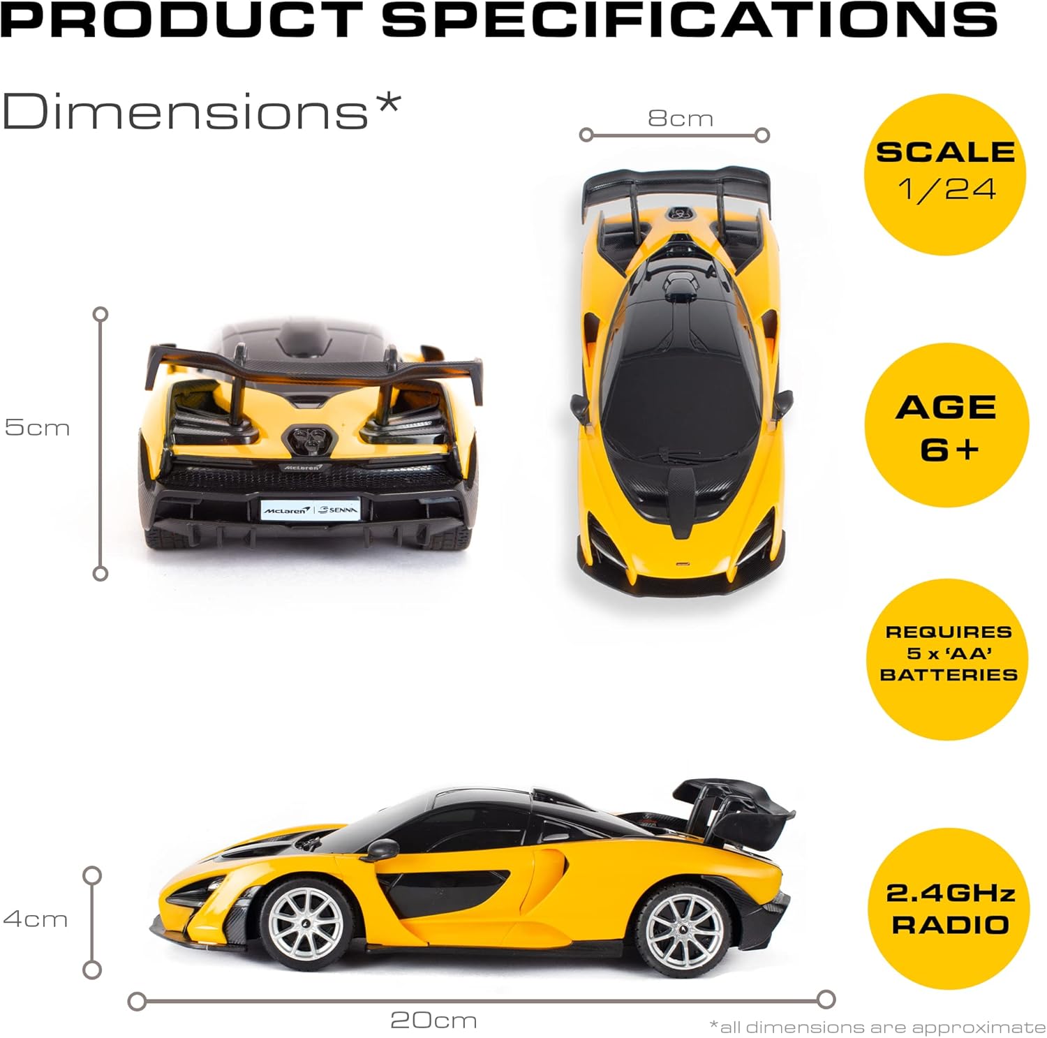 McLaren Senna Remote Control Car – 1:24 Scale RC Model Toy by Snaps