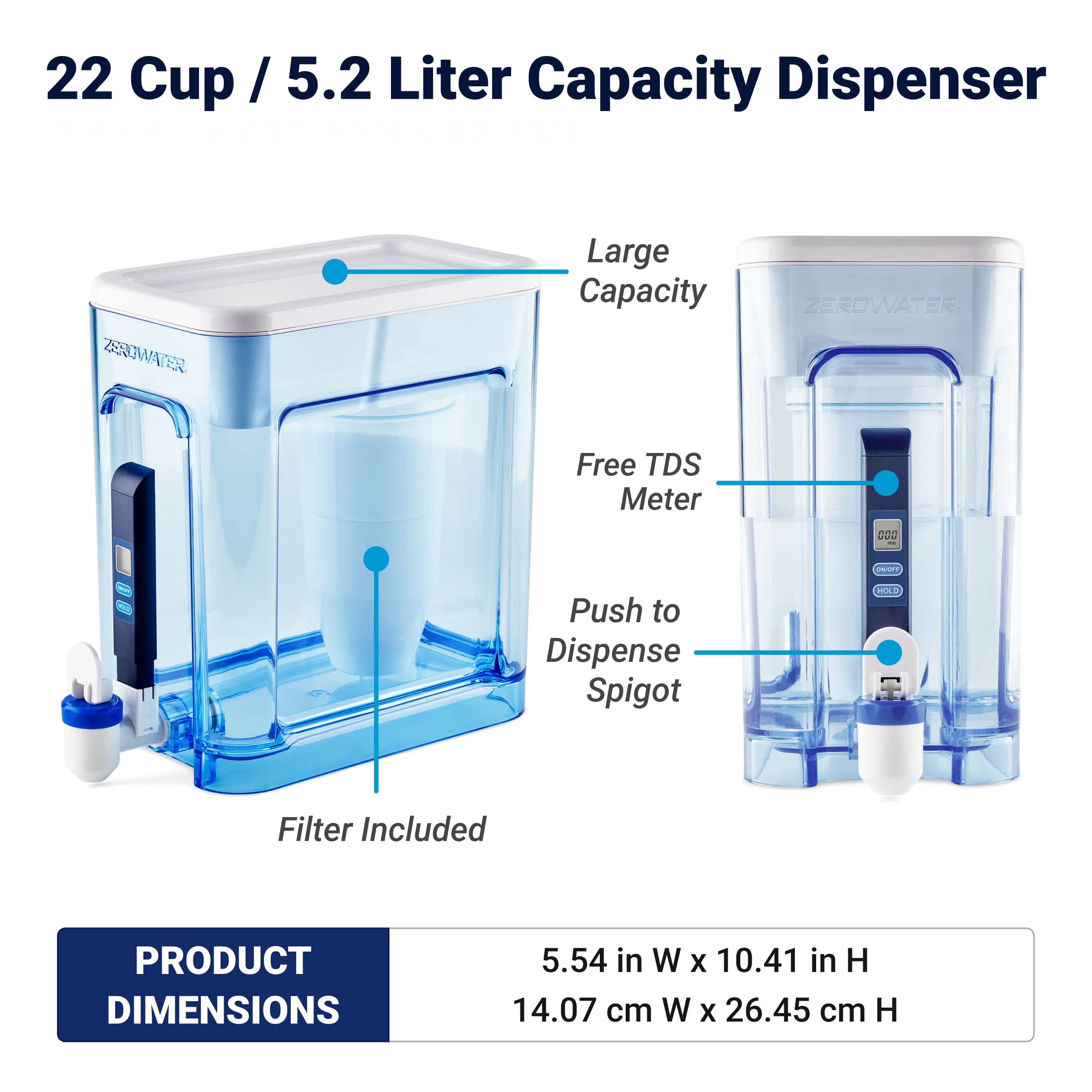 Culligan ZeroWater 5.2L 5-Stage Water Filter Dispenser with TDS Meter