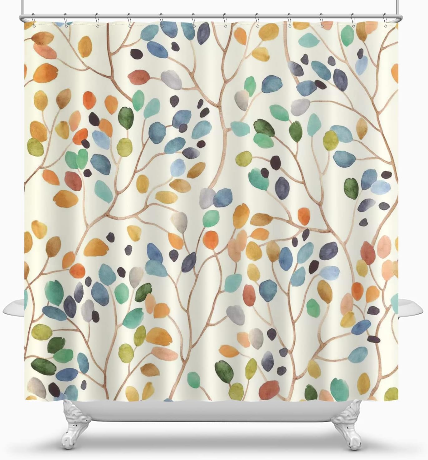 Boho Floral Shower Curtain – Mid Century Waterproof Polyester