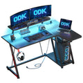 ODK L-Shaped Gaming Desk with LED Lights & Power Outlets - 120cm Black