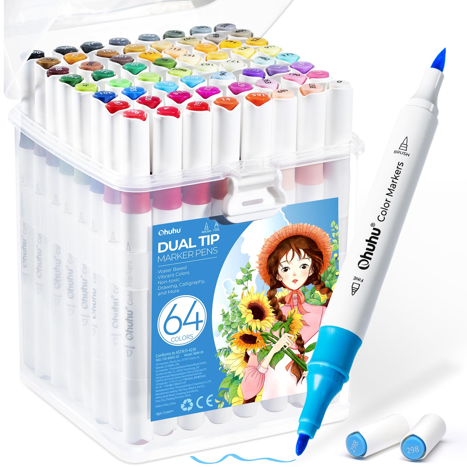 Ohuhu 64 Color Dual Tip Art Markers – Water-Based Brush & Fine Pens