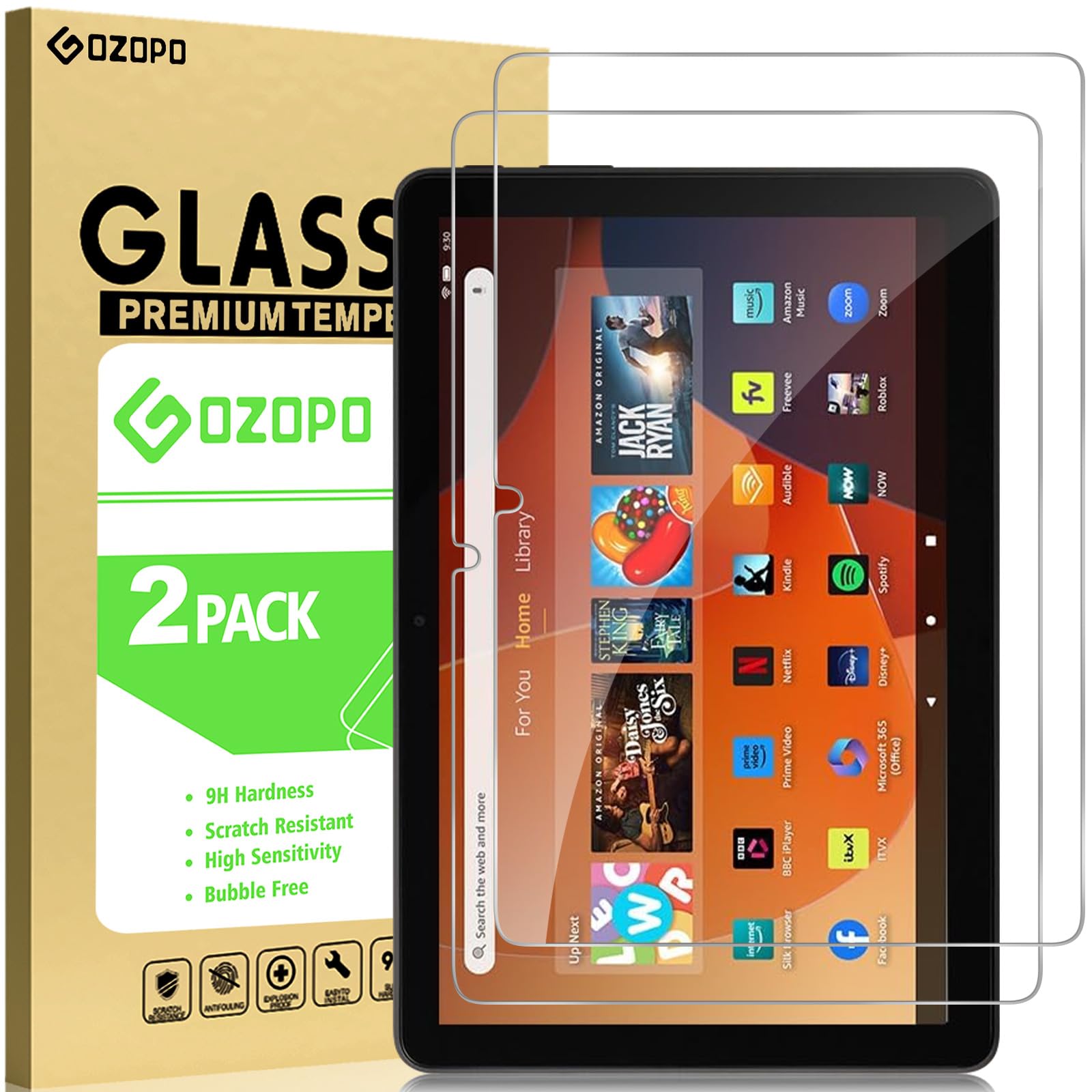GOZOPO Fire HD 10 Kids Tablet Screen Protector – Tempered Glass 2-Pack