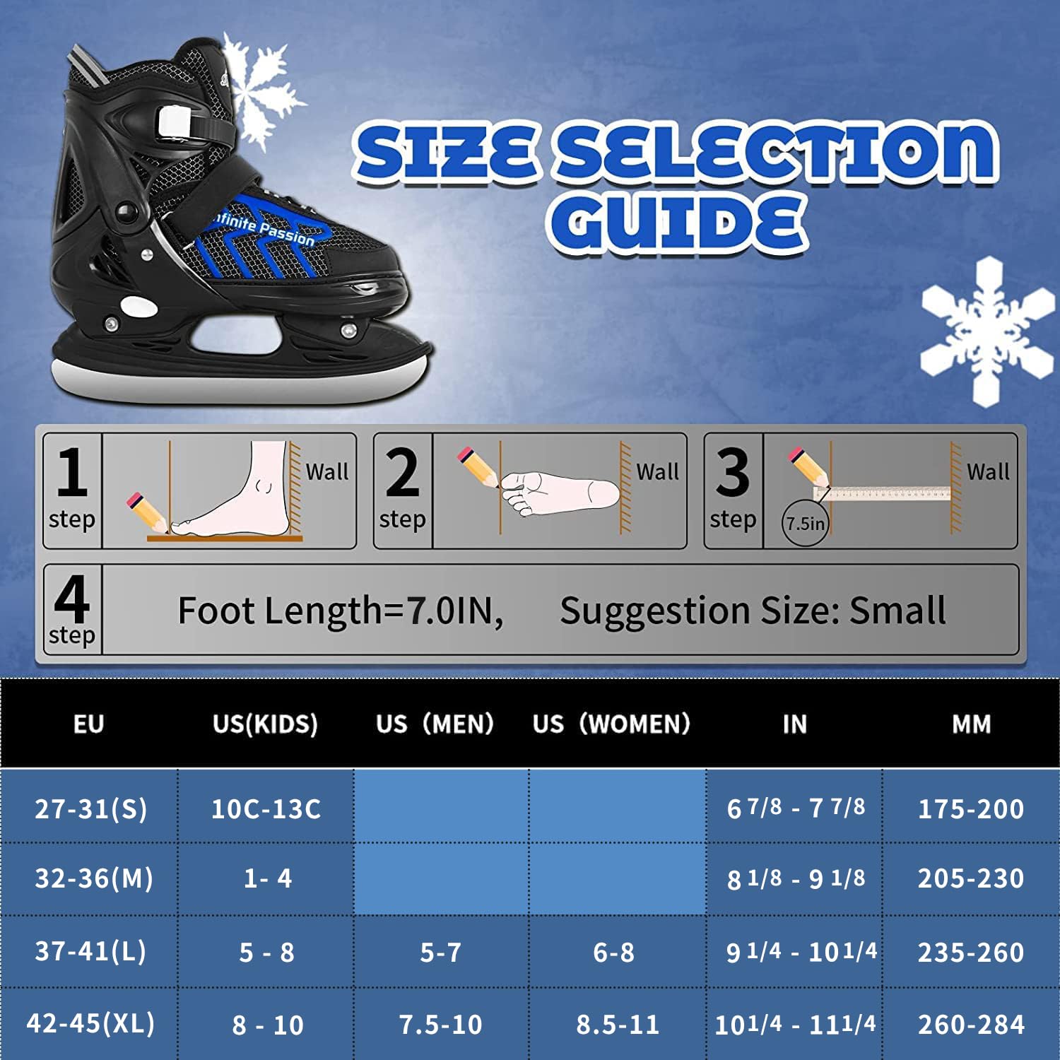 Nattork Adjustable Kids Ice Hockey Skates | Warm Padded Ankle Support