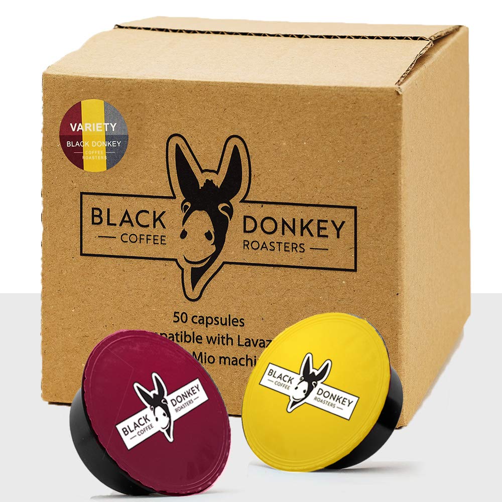 Black Donkey Coffee Capsules - 50 Variety Pack for Lavazza A Modo Mio