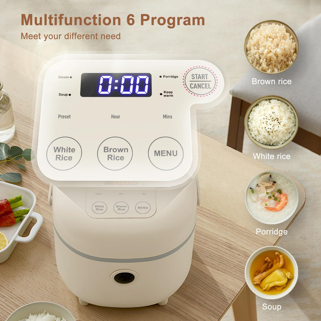 Bear 4-Cup Multifunctional Rice Cooker with Steamer and Non-Stick Pot