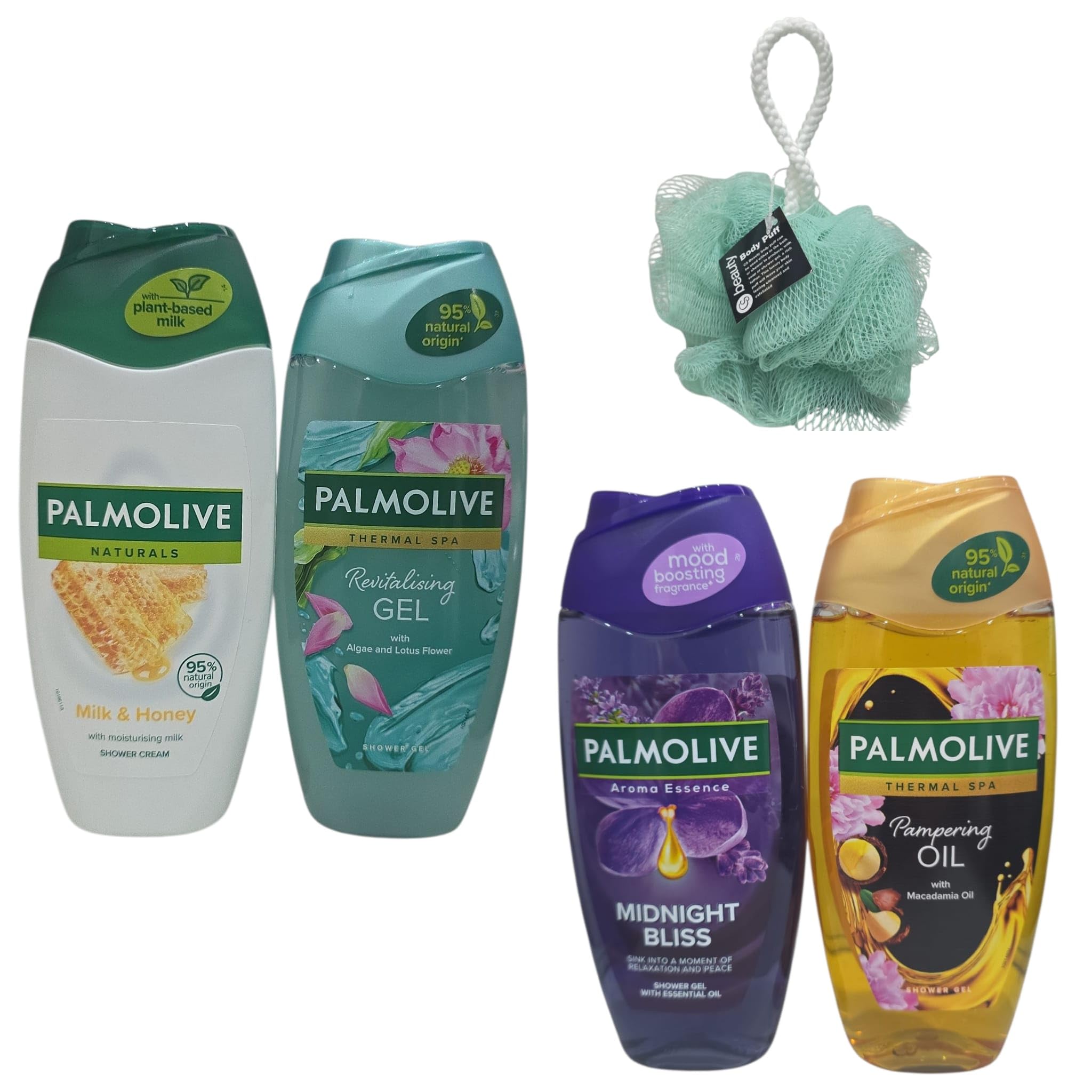 Palmolive Shower Gel Gift Set – 4 x 250ml Body Wash with Body Puff