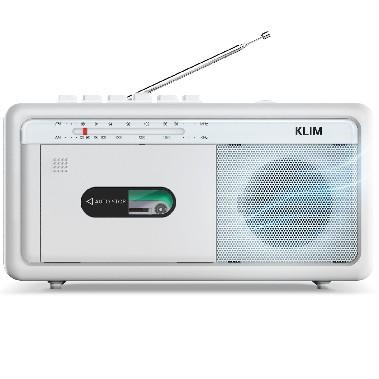 KLIM Portable Cassette Player & Tape Recorder – Bluetooth Boombox, Frost