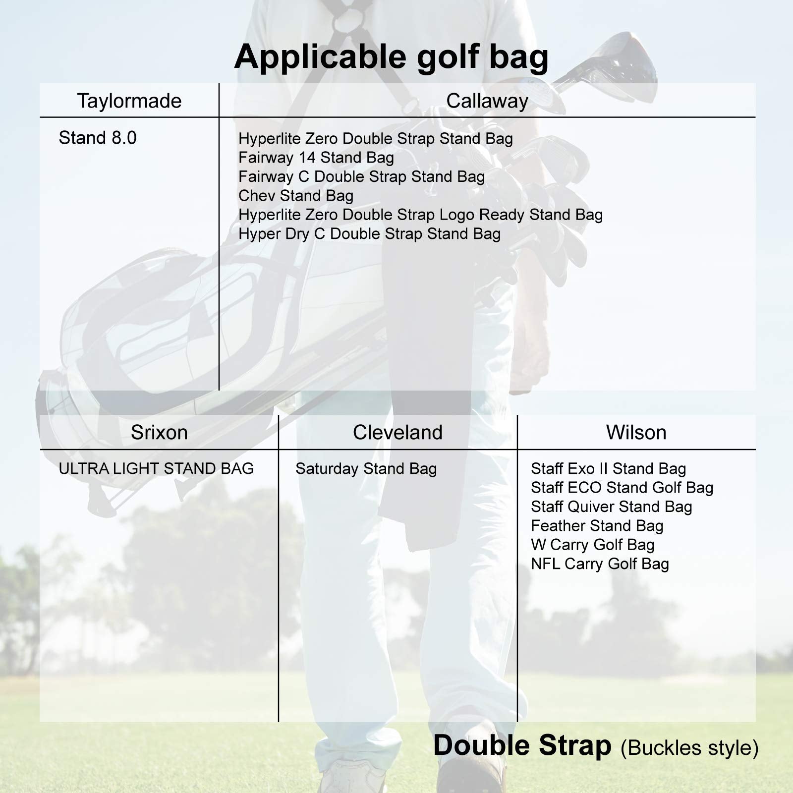 Big Teeth Golf Bag Strap Replacement | Padded Nylon Adjustable 4-Hook