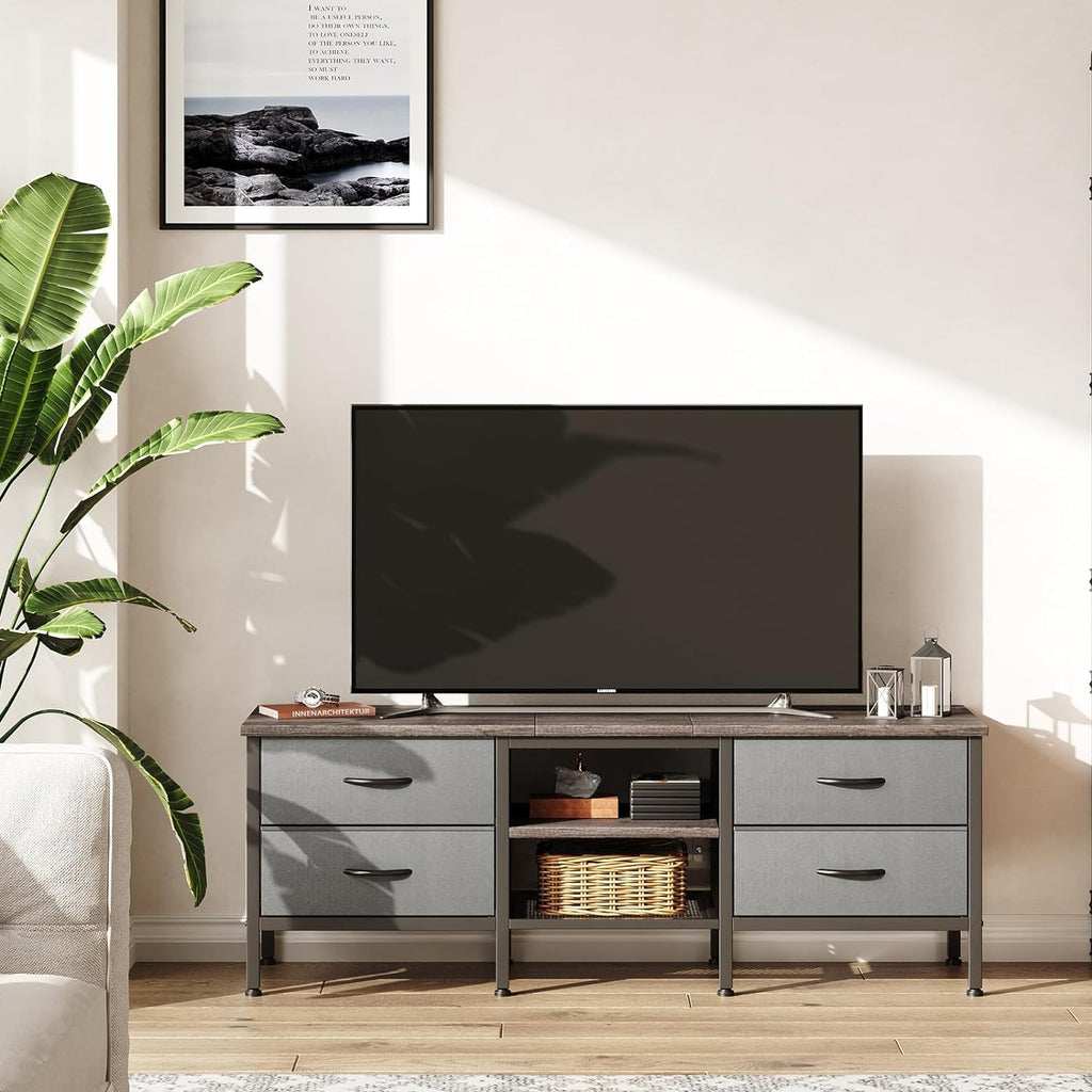 CAIYUN 55 Inch TV Stand with 4 Drawers - Industrial Media Console, Grey