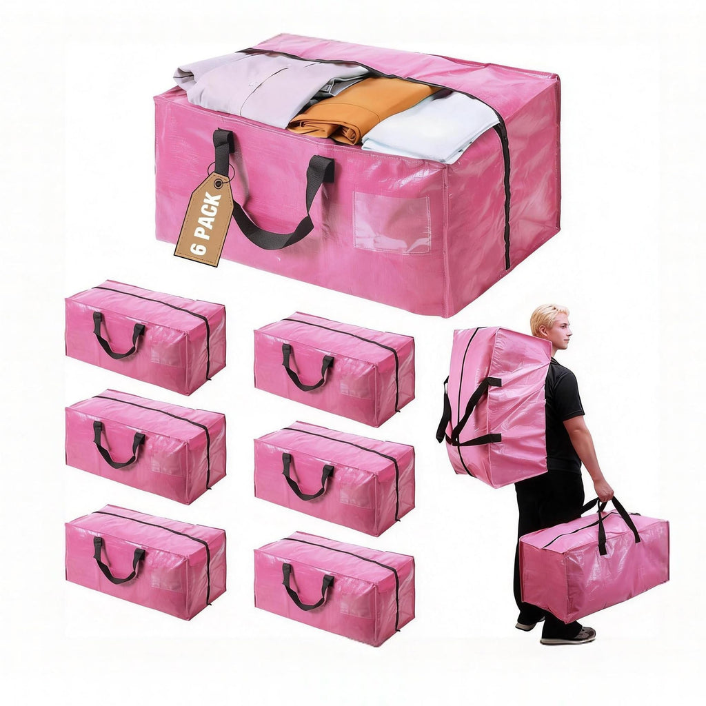 SANNAX 6 Pack 83L Pink Moving Bags, Foldable Storage Bags with Double Zips - image 1