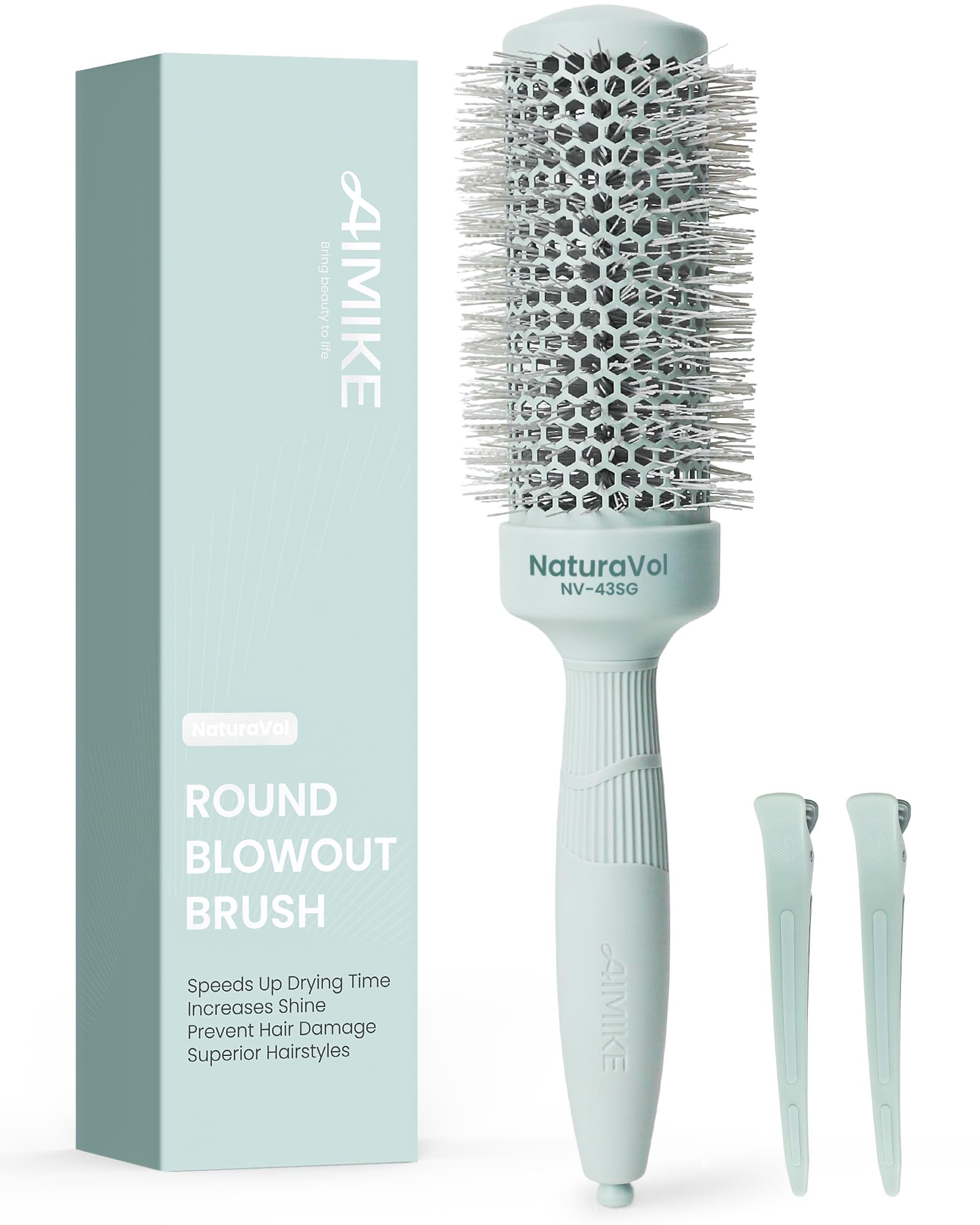 AIMIKE Nano Thermal Ceramic & Ionic Round Hair Brush for Blow Drying – 43mm