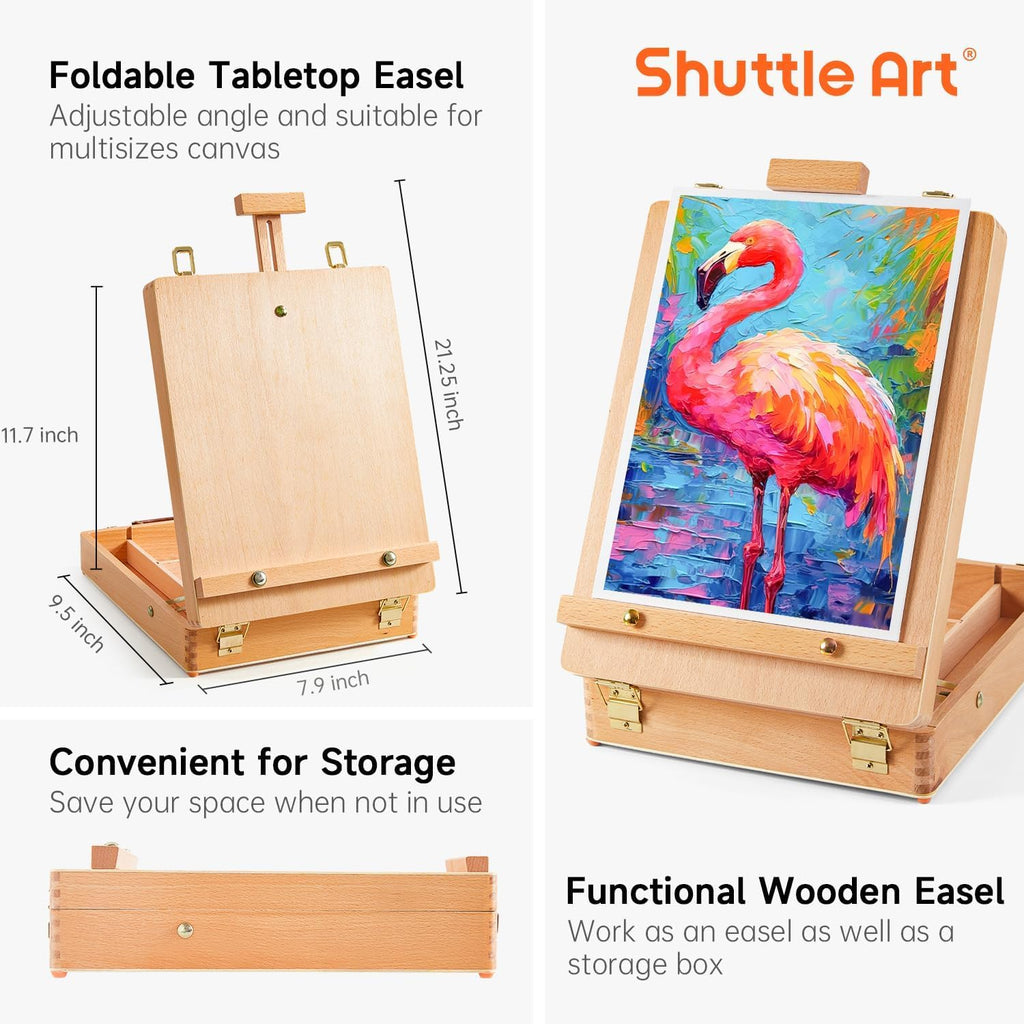 Shuttle Art 65 Pack Acrylic Paint Set with Wooden Tabletop Easel Box