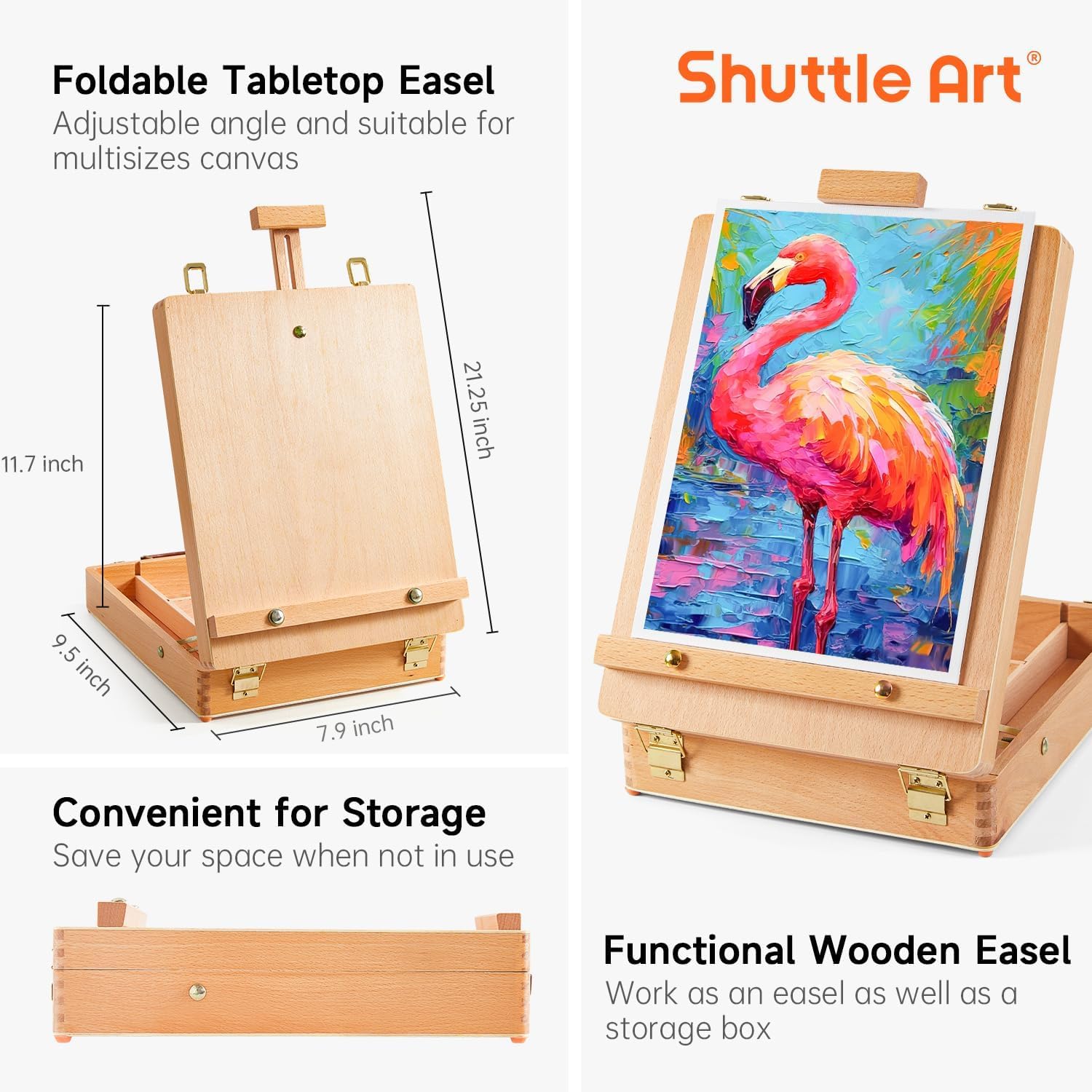 Shuttle Art 65 Pack Acrylic Paint Set with Wooden Tabletop Easel Box