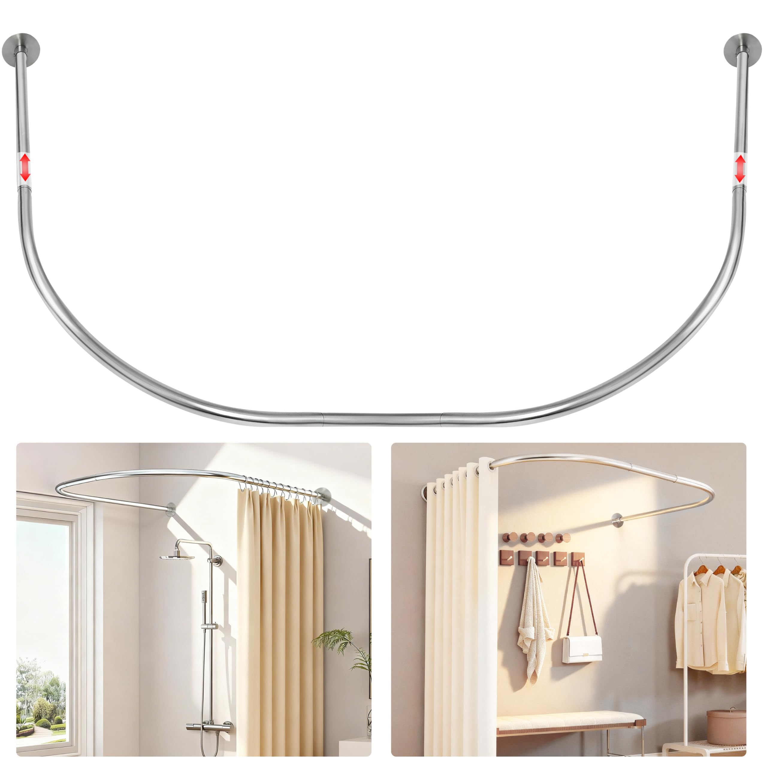 ZAIONE U-Shaped Shower Curtain Rail | Adjustable Stainless Steel Rod