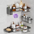 YEAUPE PRO 5-Piece Adhesive Bathroom Storage Set – Matte Black Shelves