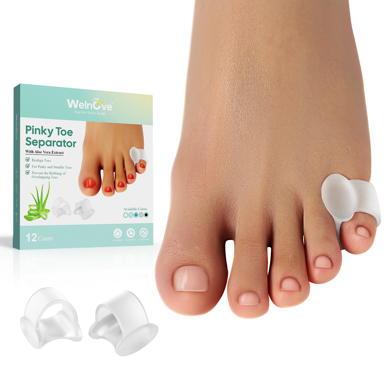 Welnove Gel Toe Separators | 12 Pack Aloe Infused Silicone Spacers