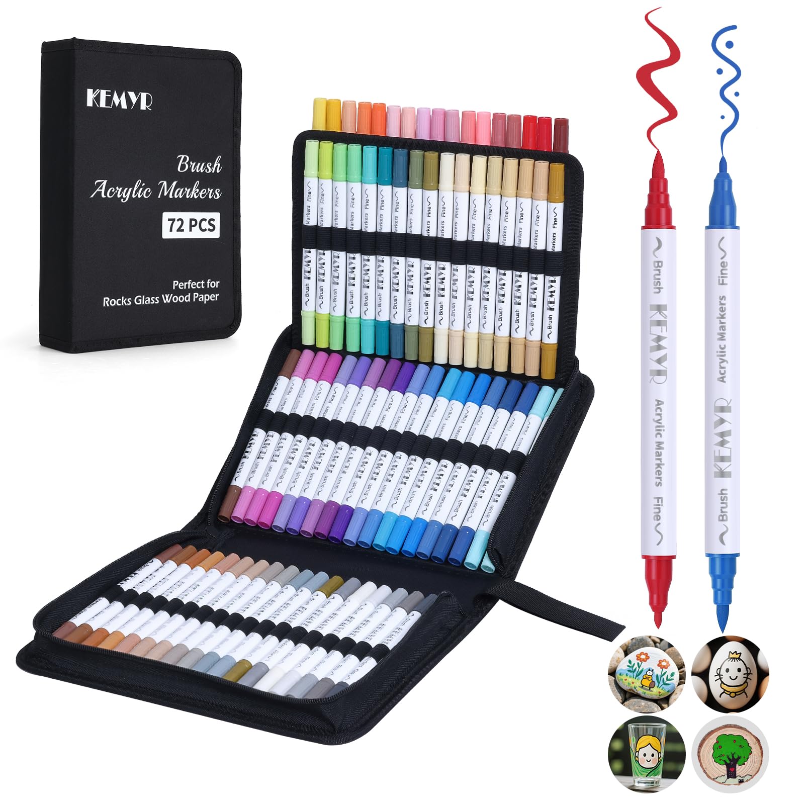 KEMYR 72 Colors Dual Tip Acrylic Paint Pens | Brush & Fine Tip Markers