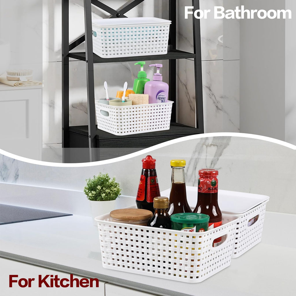 Obstnny Lidded Storage Basket Set of 6, Small Kitchen Cupboard Baskets - image 5