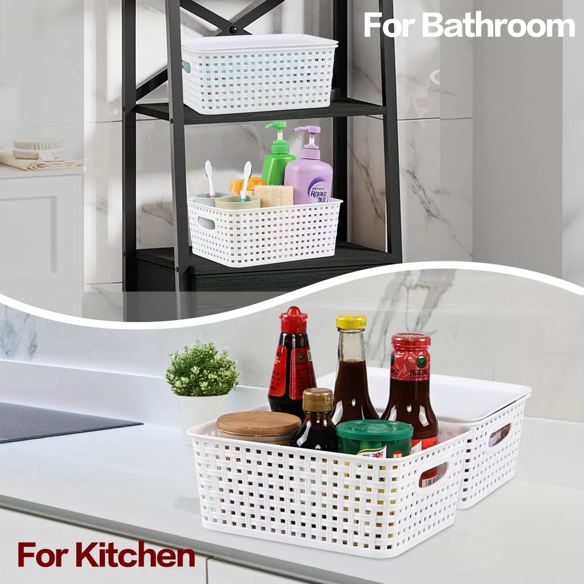 Obstnny Lidded Storage Basket Set of 6, Small Kitchen Cupboard Baskets - image 5