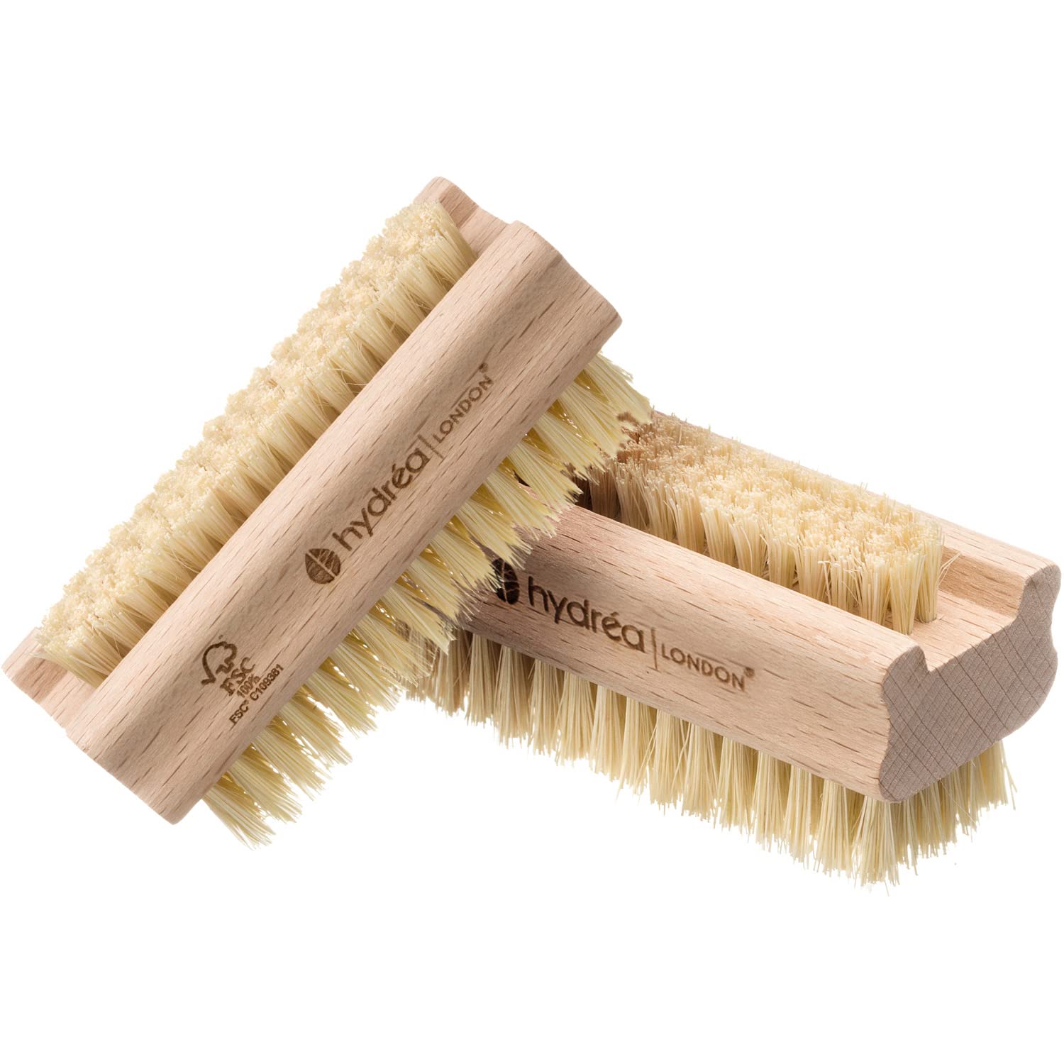 Hydrea London Natural Cactus Nail Brush - Vegan Beechwood Scrubber, 2 Pack