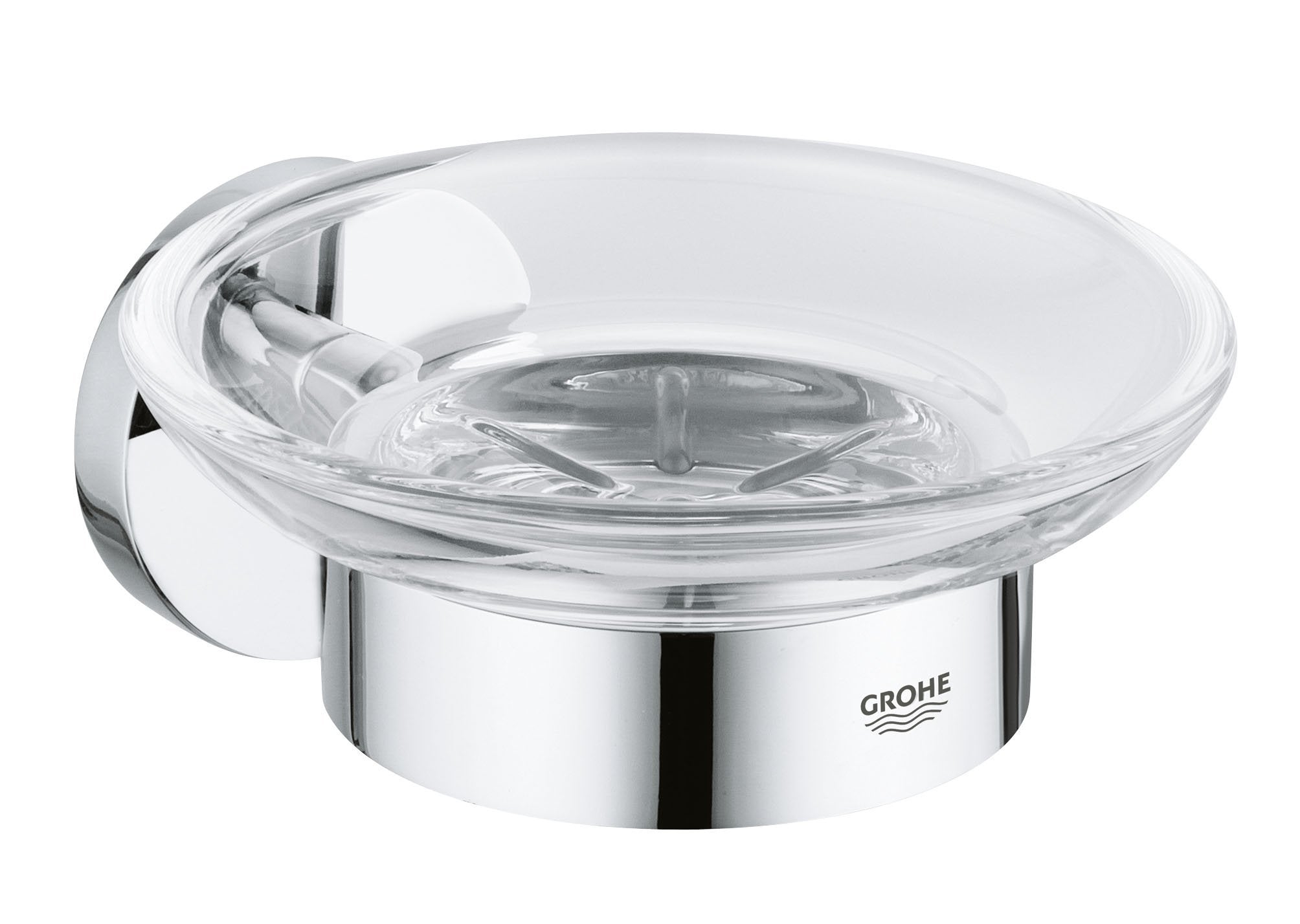 Grohe Essentials Wall Mounted Glass Soap Dish with Chrome Holder