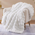 PFIMIGH Faux Rabbit Fur Bubble Throw Blanket - White Soft Velvet - 152x203cm