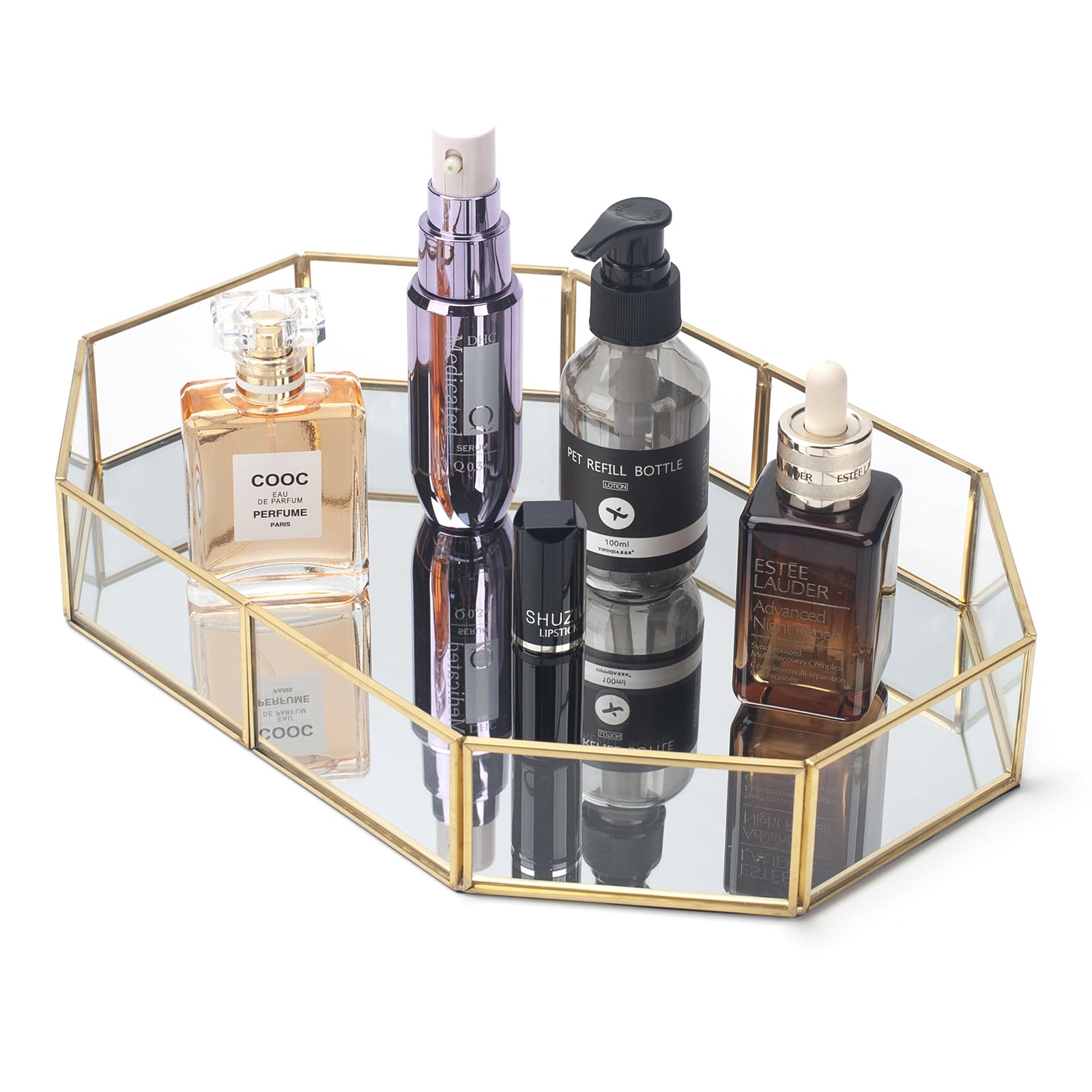 Gold Mirror Decorative Tray | Large Glass & Brass Vanity Tray