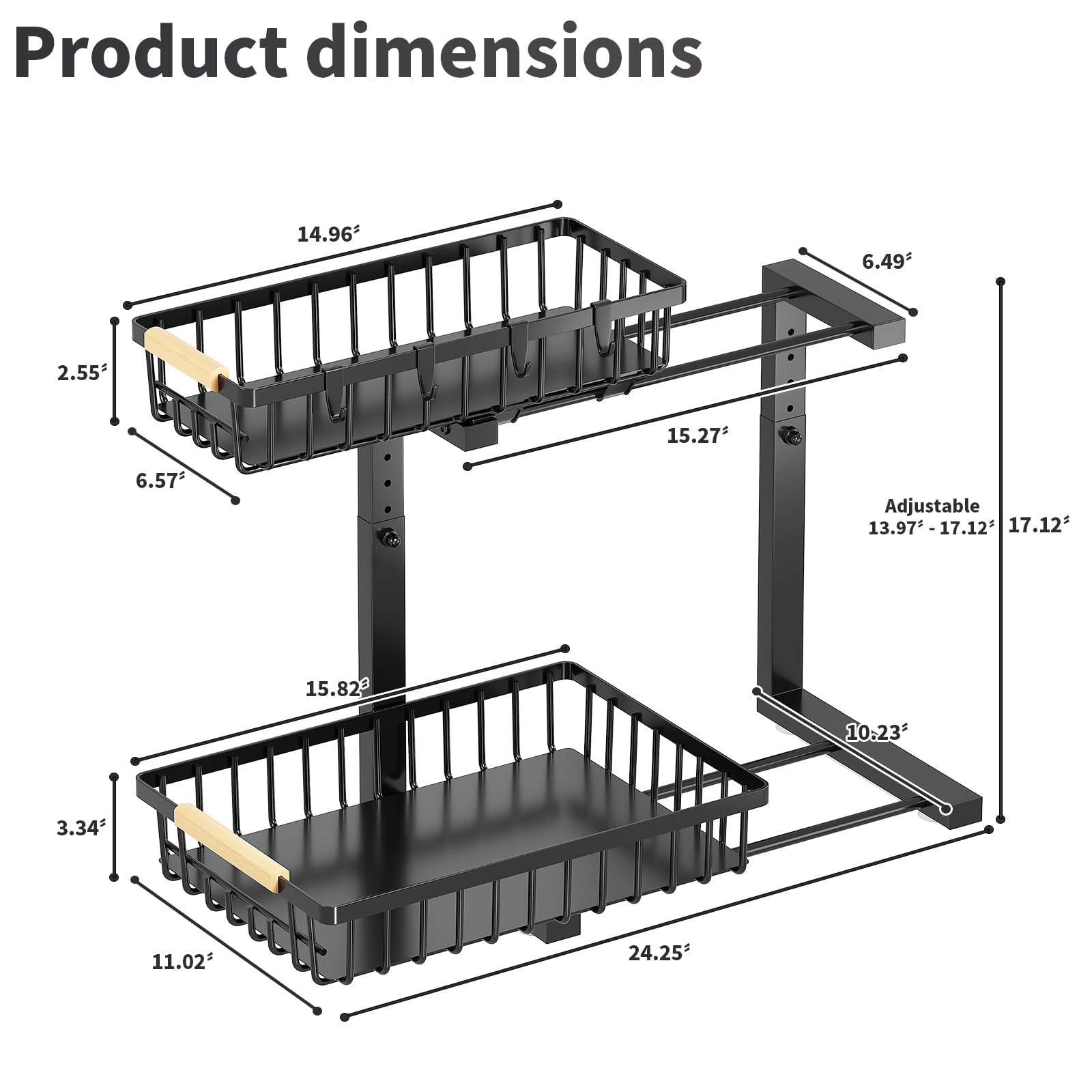 2-Pack Under Sink Organiser – Adjustable Pull-Out Steel Shelves