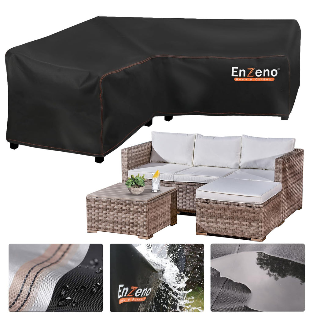 Enzeno L-Shape Garden Sofa Cover | Waterproof 420D Oxford Rattan Cover